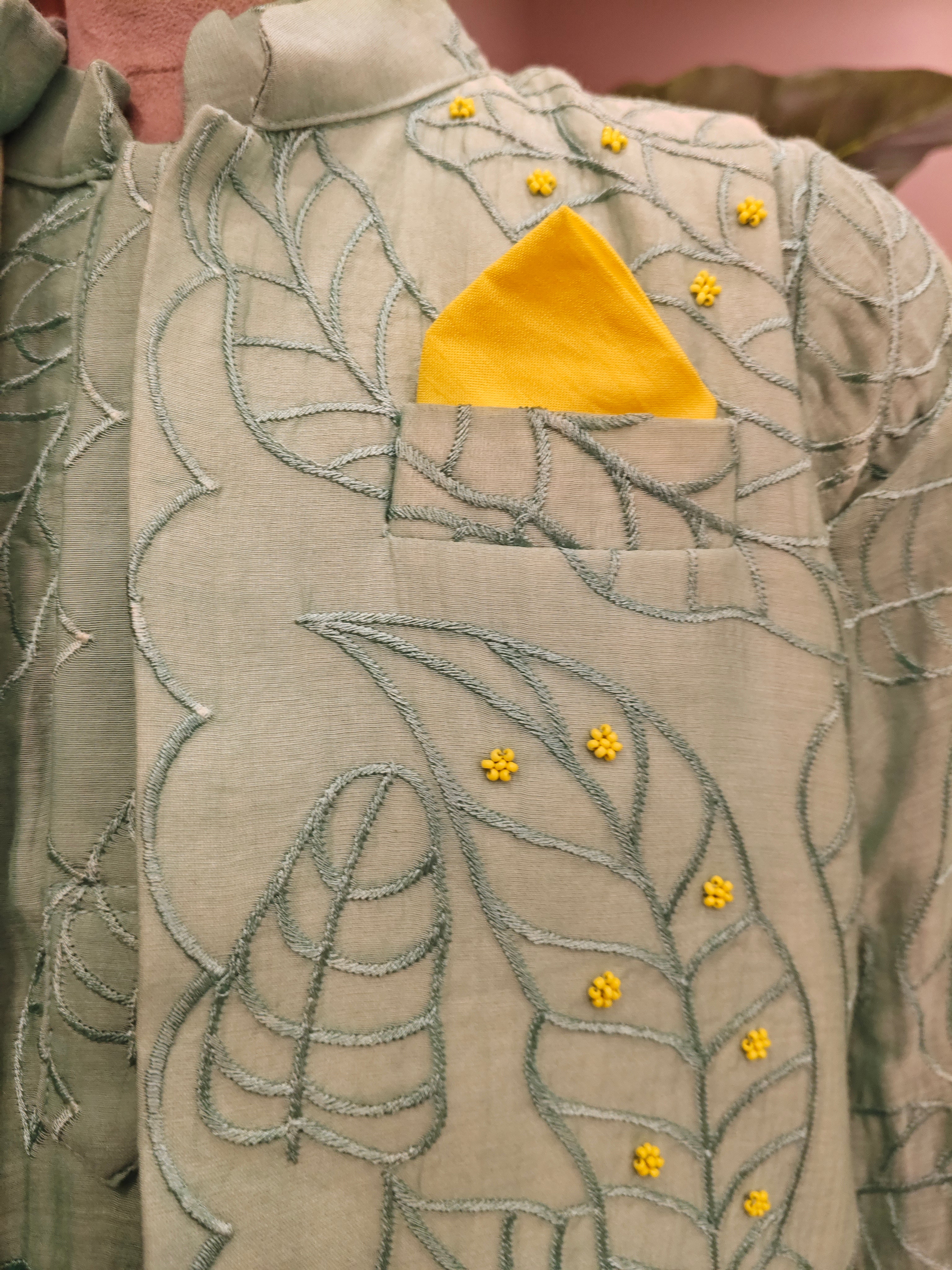 Mint Green Beads Work Lakhnavi Jacket with Lakhnavi Kurta and Pant