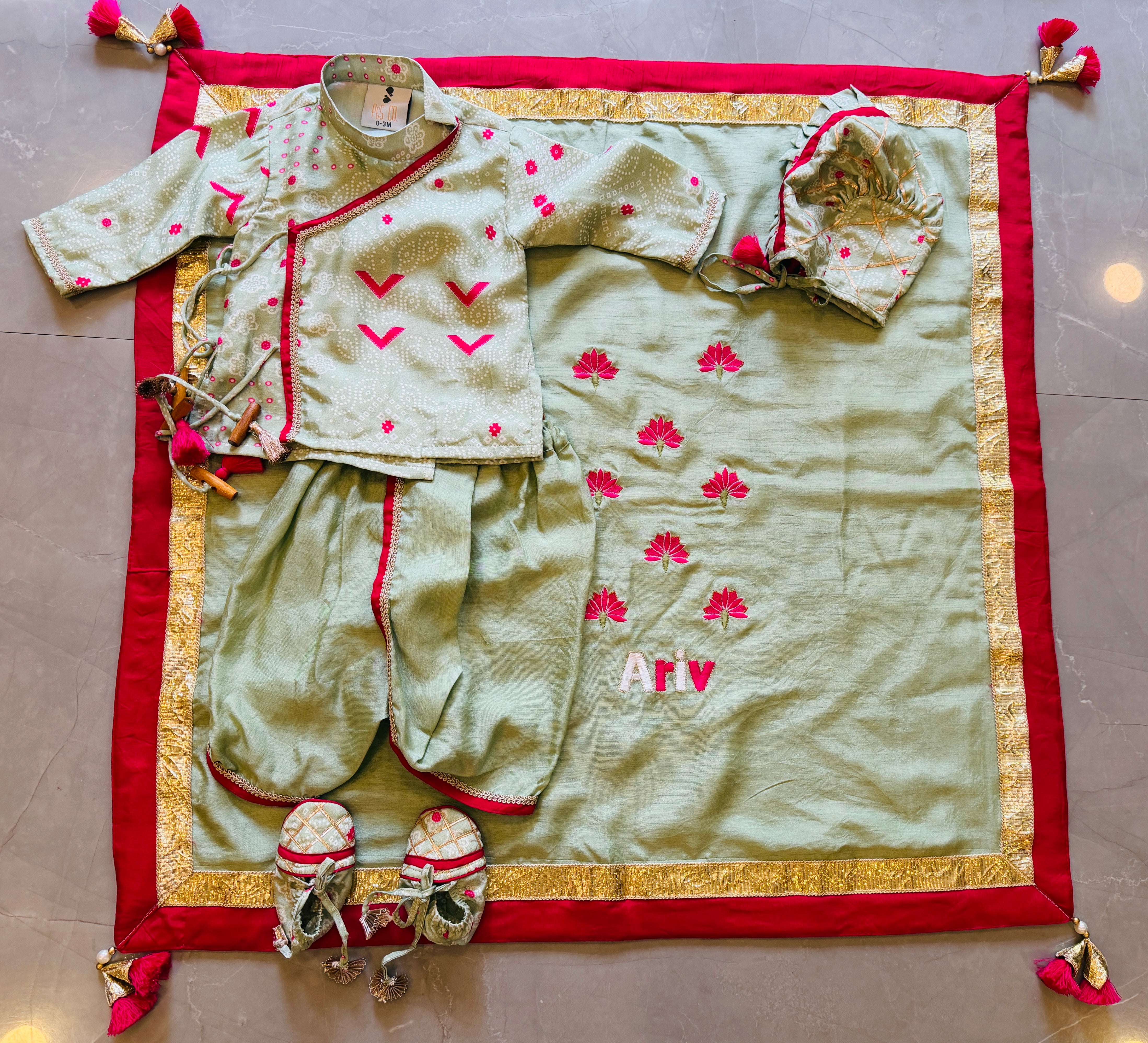 Baby Boy Pista Green Jamna Set