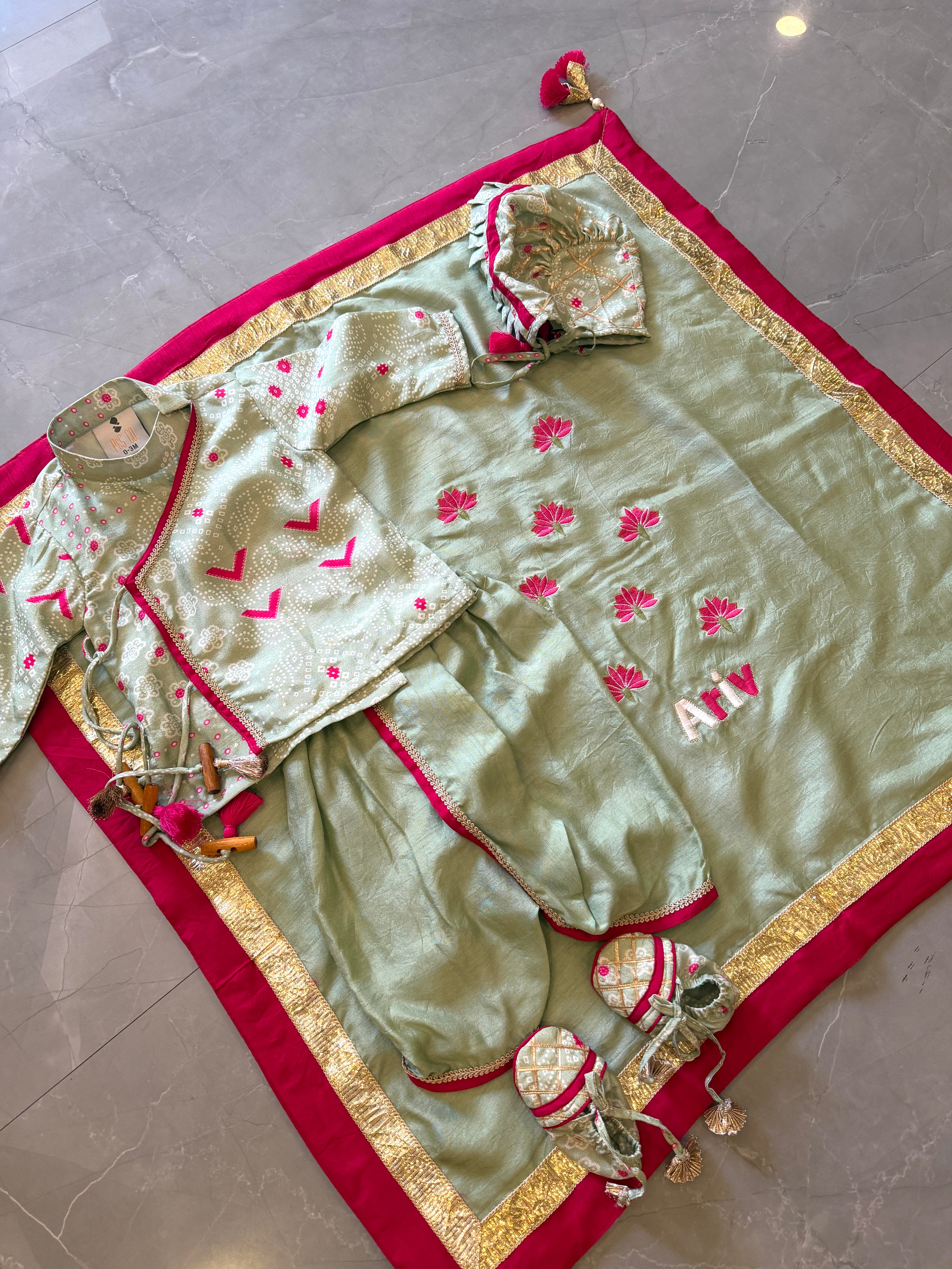 Baby Boy Pista Green Jamna Set