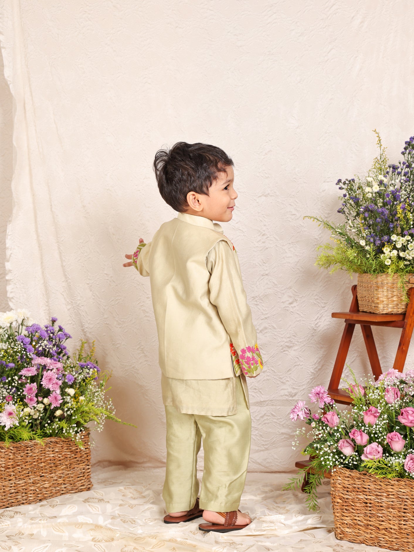 Pista Green Thread Embroidered Nehru Jacket Set