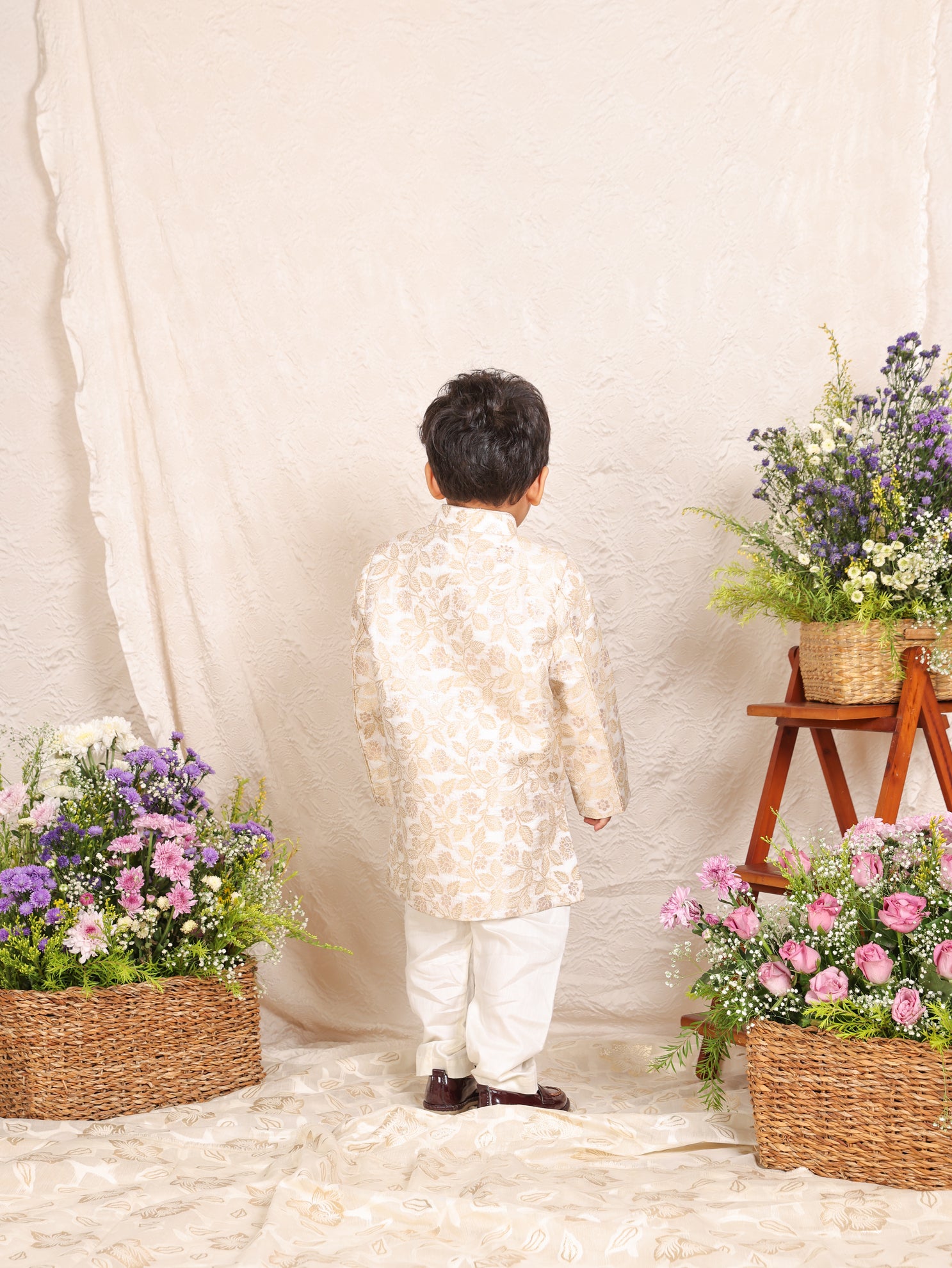 Off White Brocade Sherwani Set