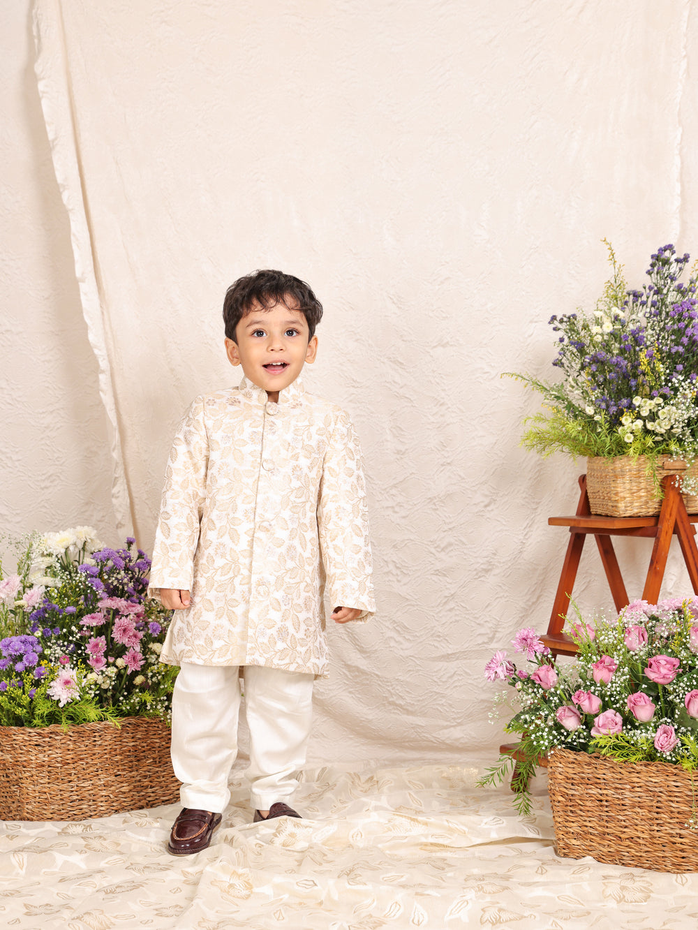 White Brocade Sherwani Set