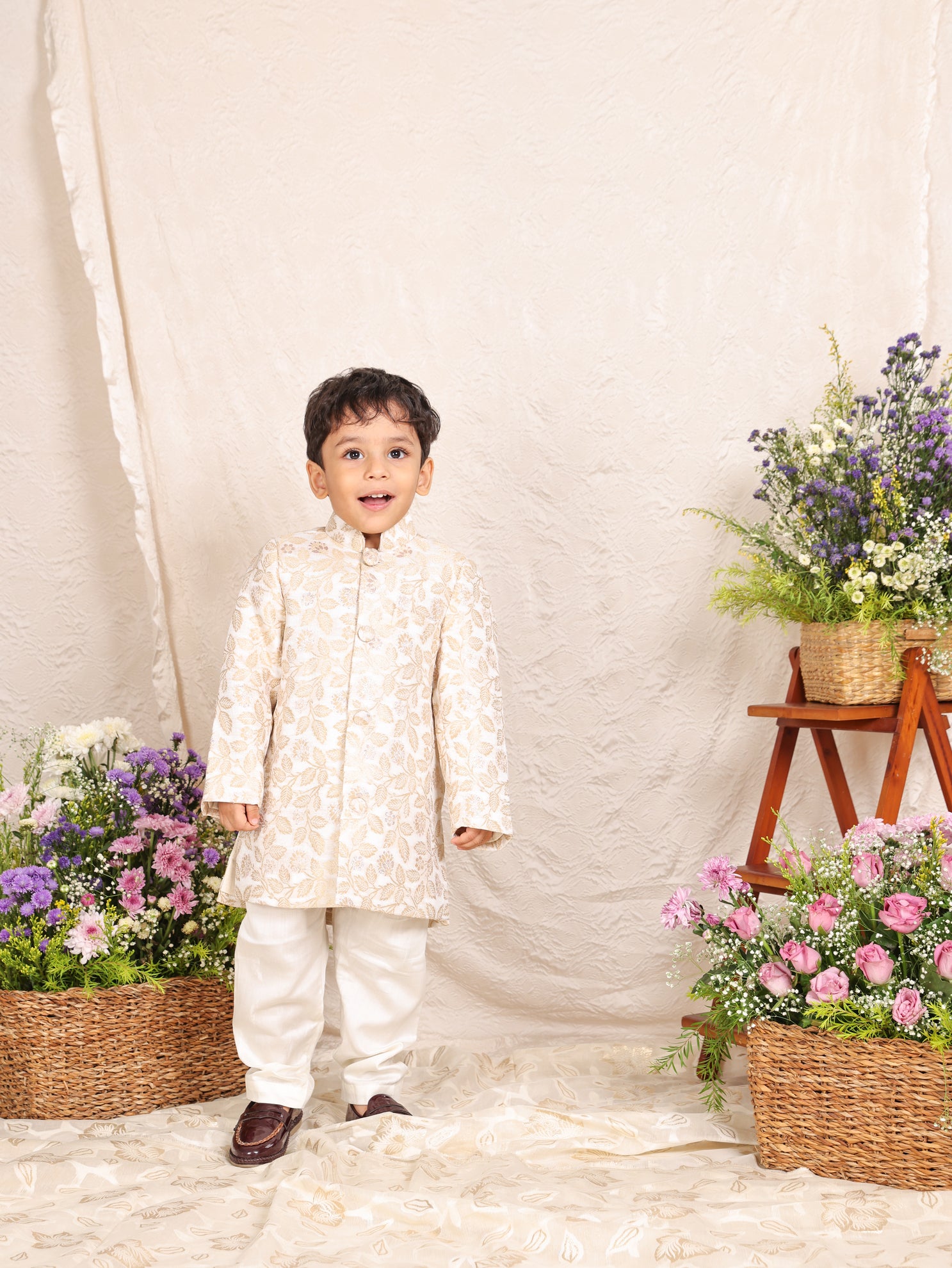 Off White Brocade Sherwani Set