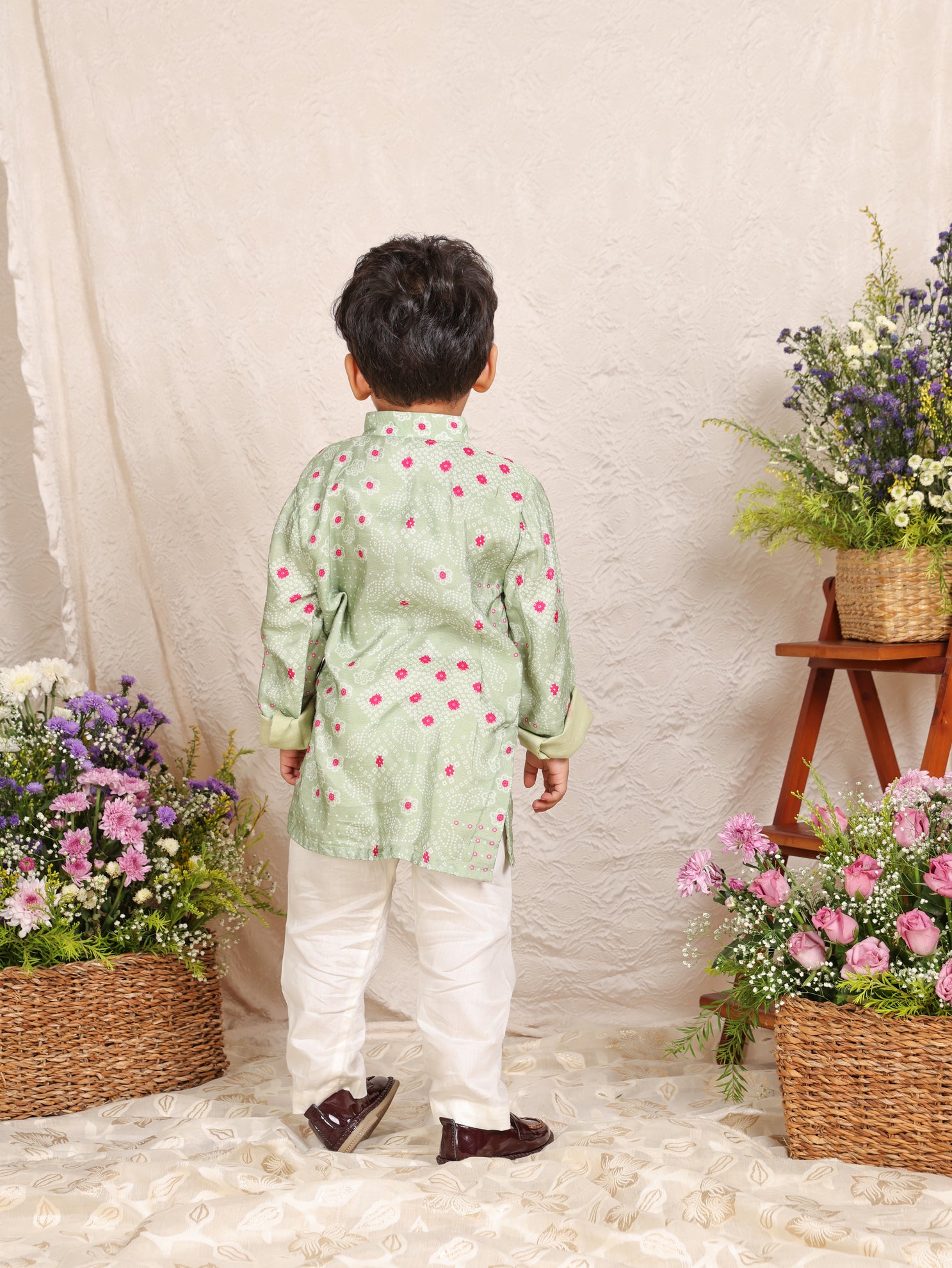 Pista Green Bandhej Zari Embroidered Kurta and Pant