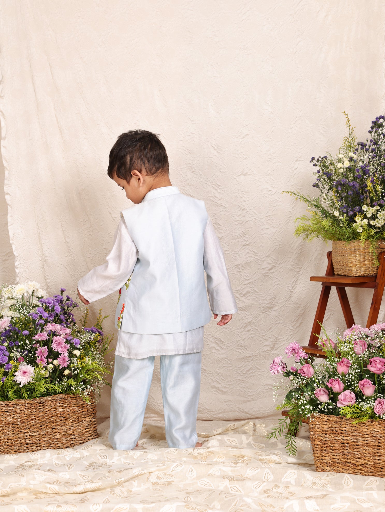 Powder Blue Thread Work Nehru Jacket Set