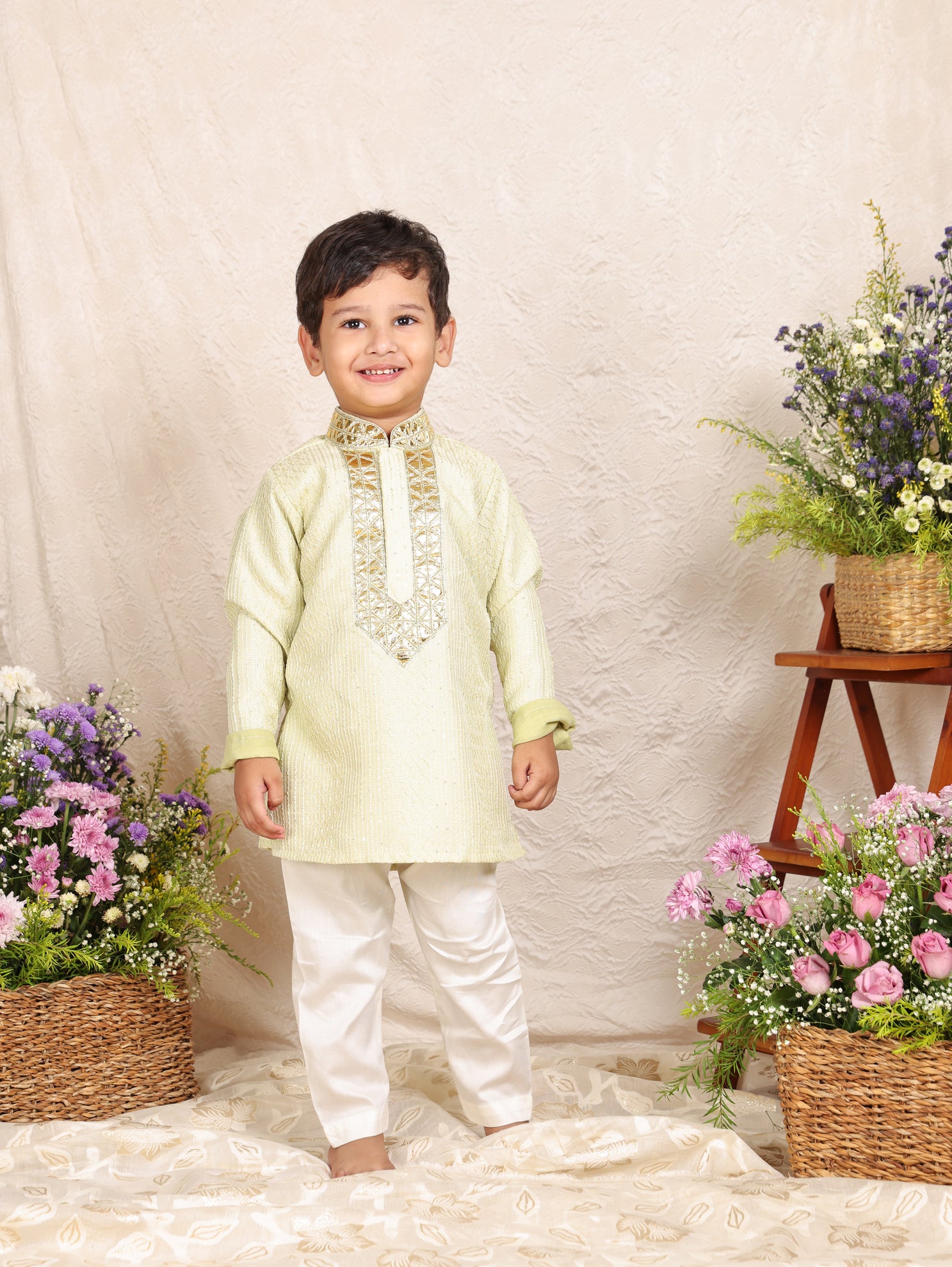 Mint Sequins and Leather Worked Kurta and Pant