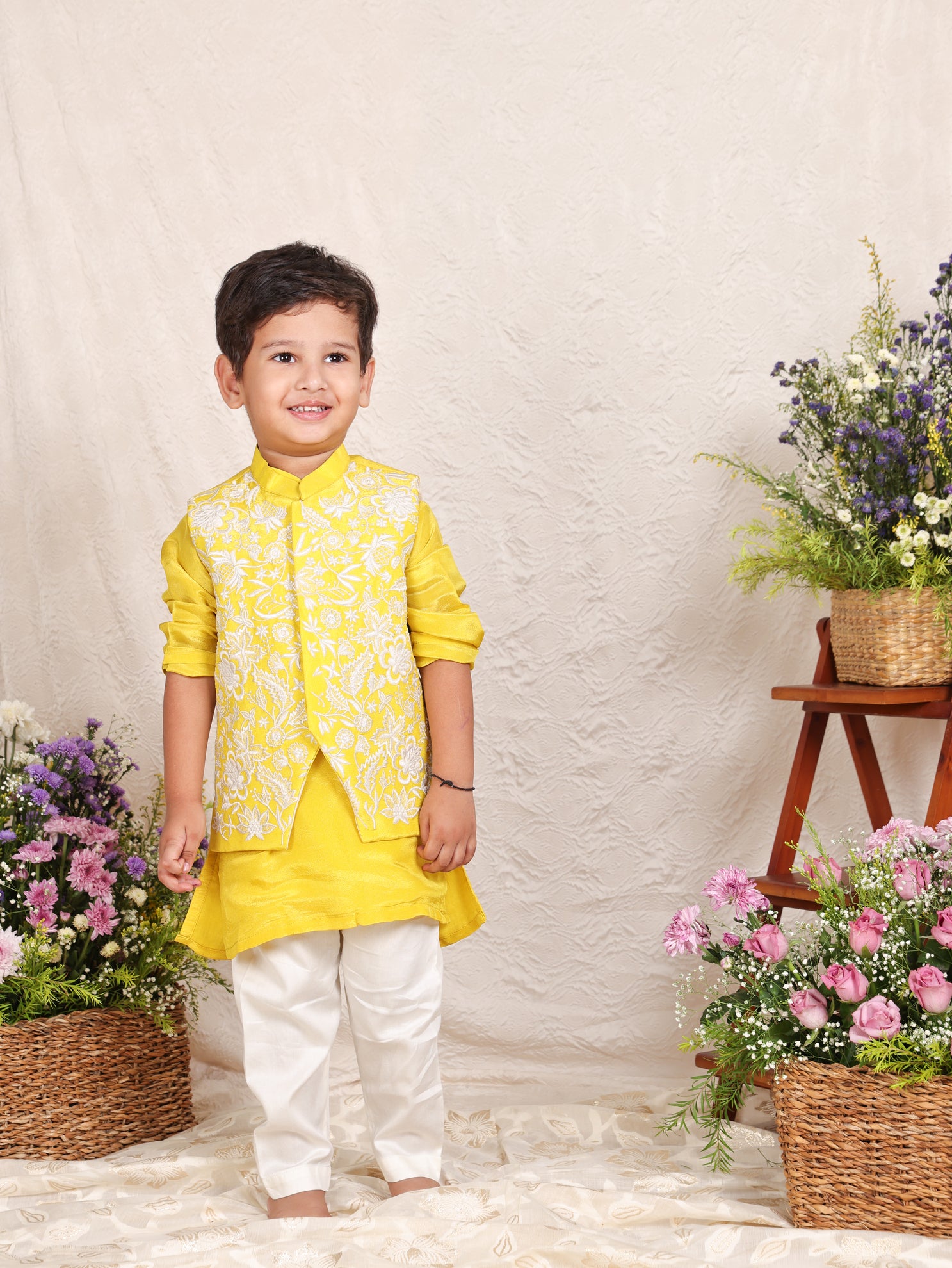 Delicate Thread Embroidered Tissue Nehru Jacket Set