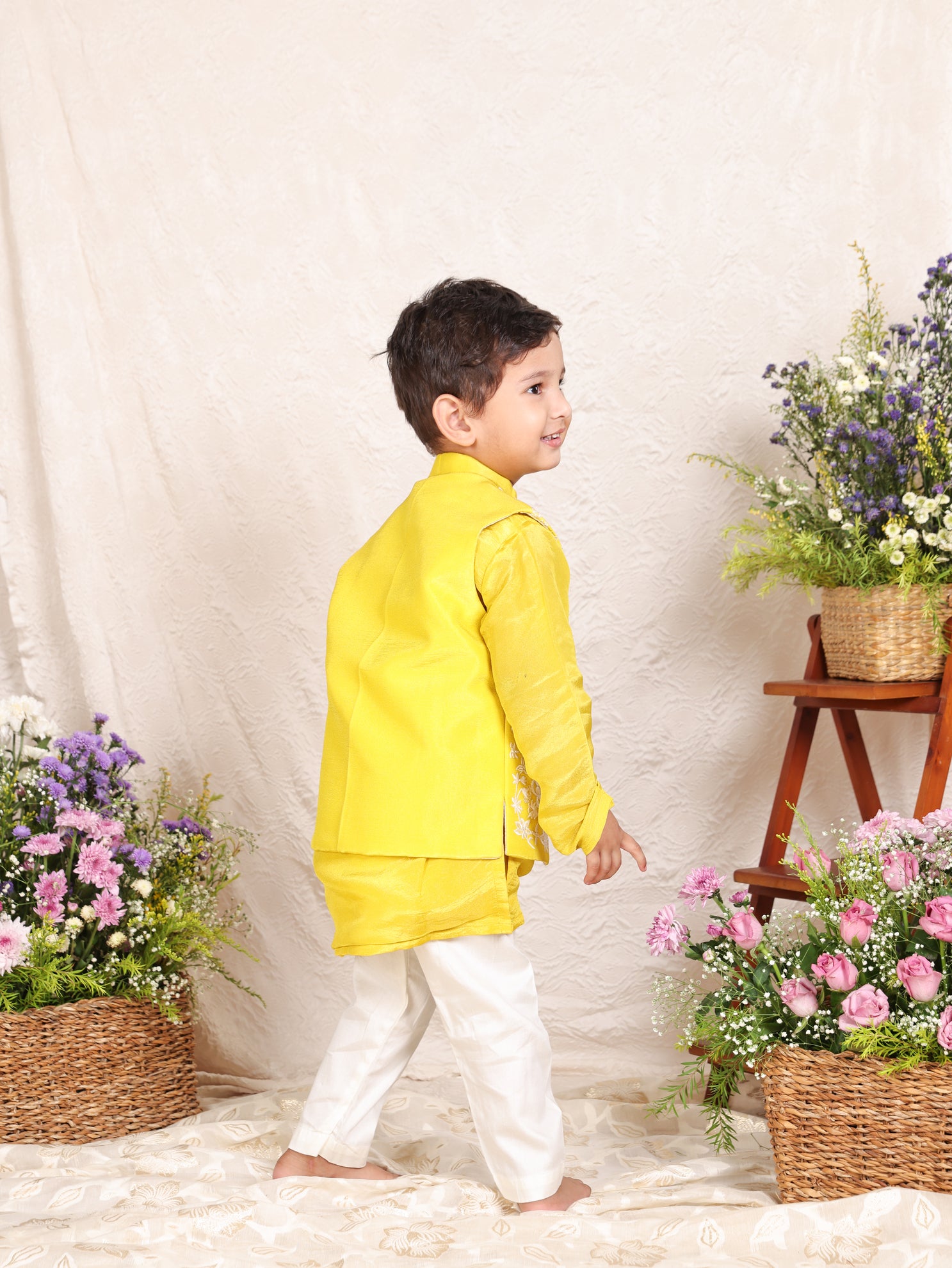 Delicate Thread Embroidered Tissue Nehru Jacket Set