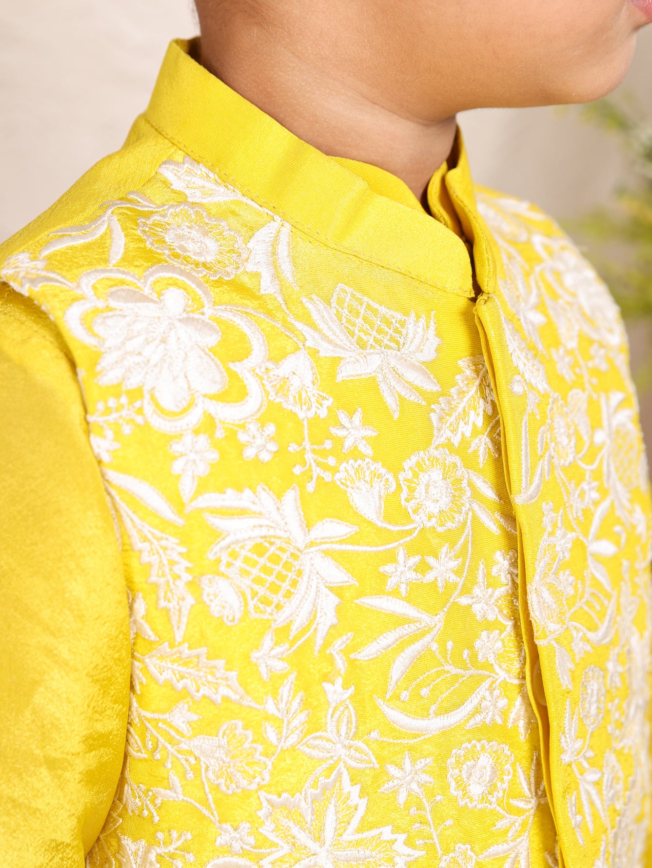 Delicate Thread Embroidered Tissue Nehru Jacket Set