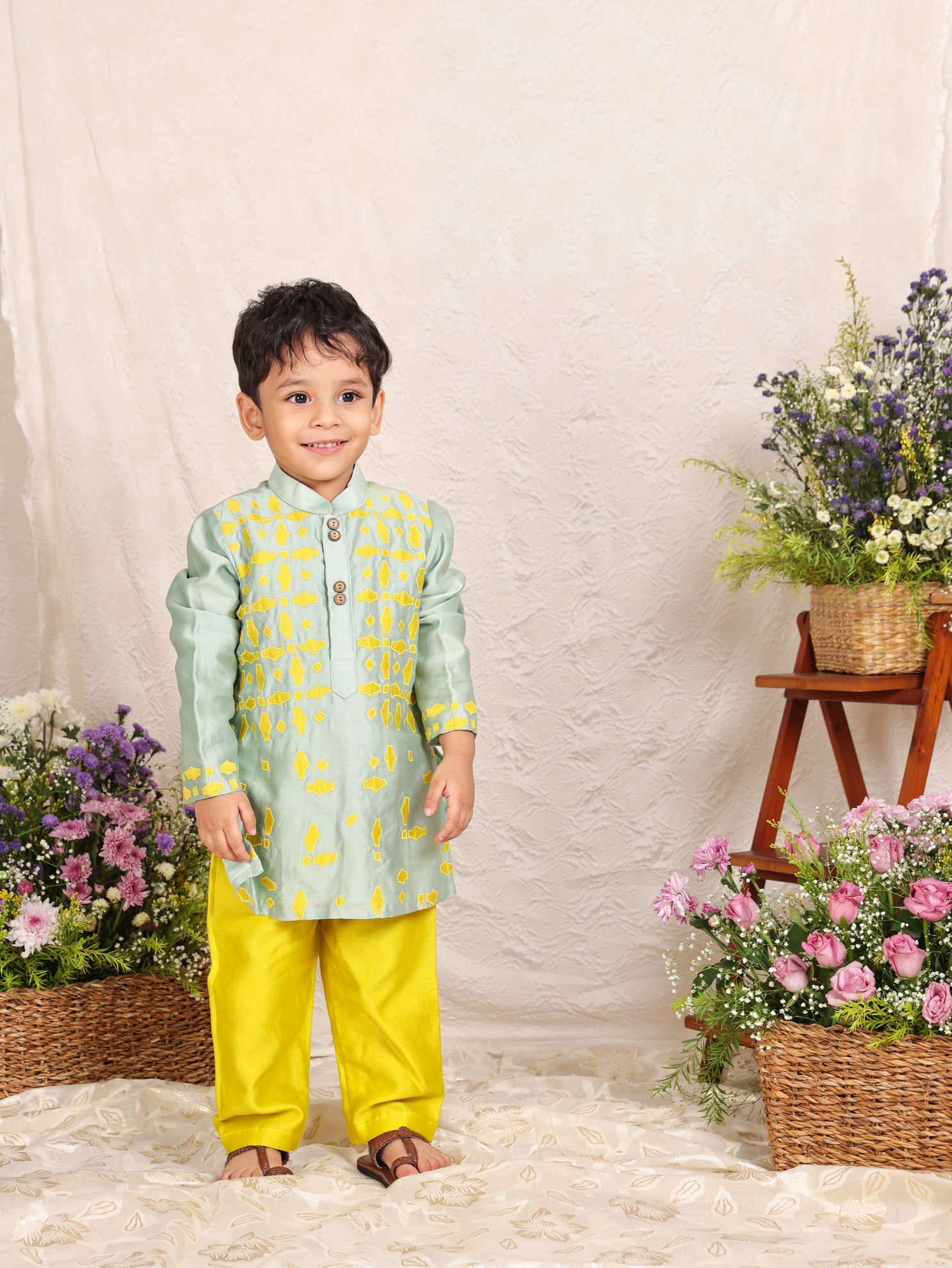 Mint Applique Kurta And Pant