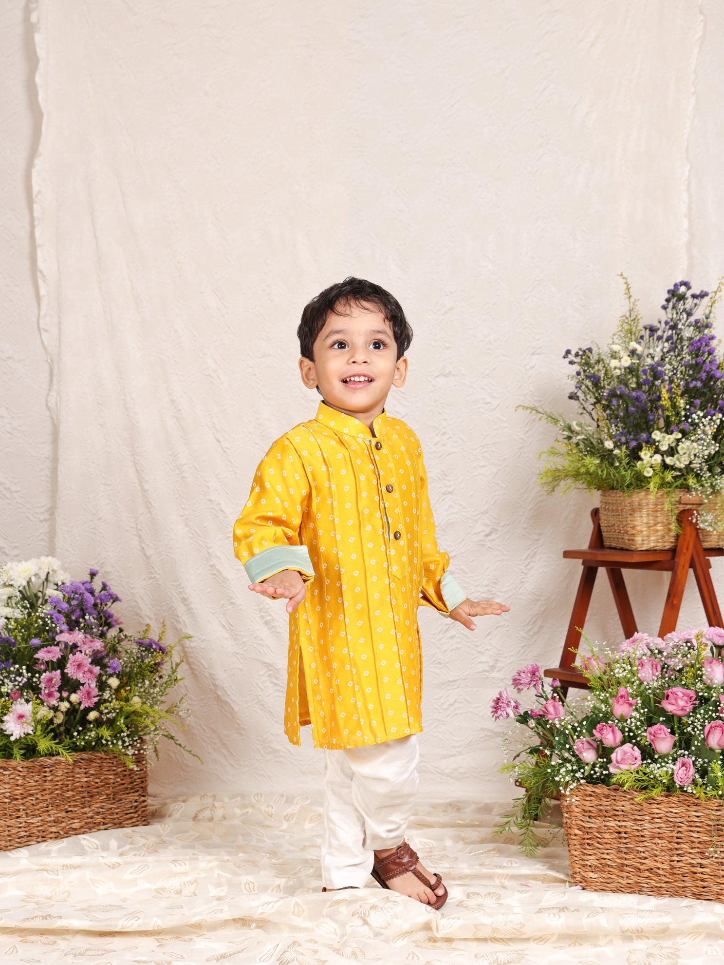Mustard Pintuck Detailed Chanderi Kurta And Pyjama