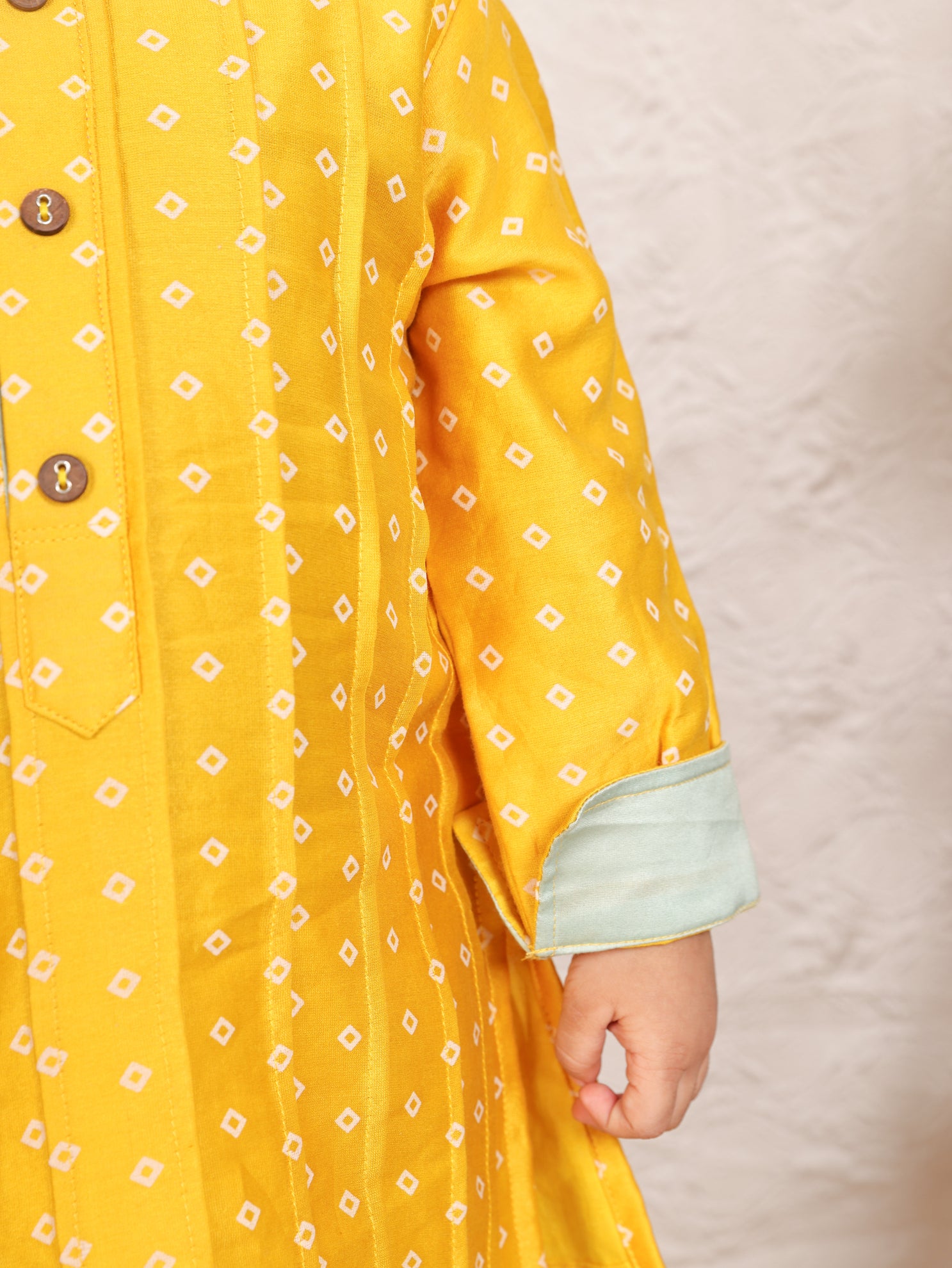 Mustard Pintuck Detailed Chanderi Kurta And Pyjama