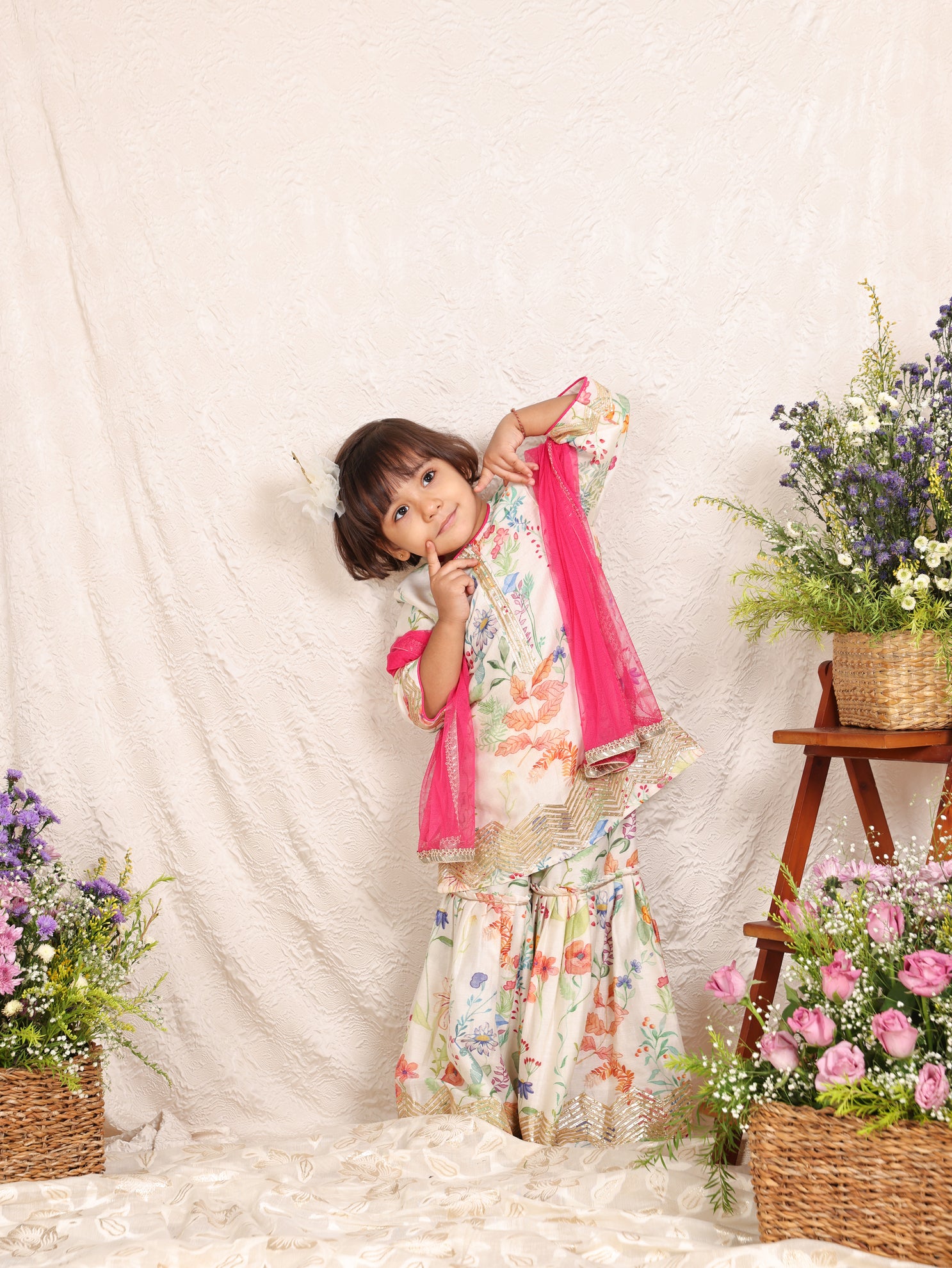 Floral Printed Kurta and Sharara with Dupatta