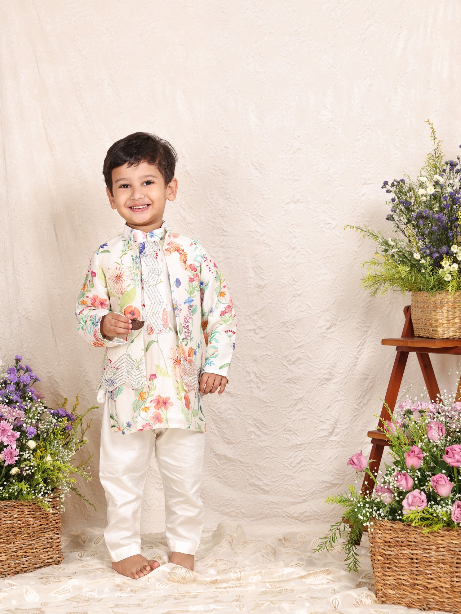 Floral Printed Nehru Jacket Kurta Set