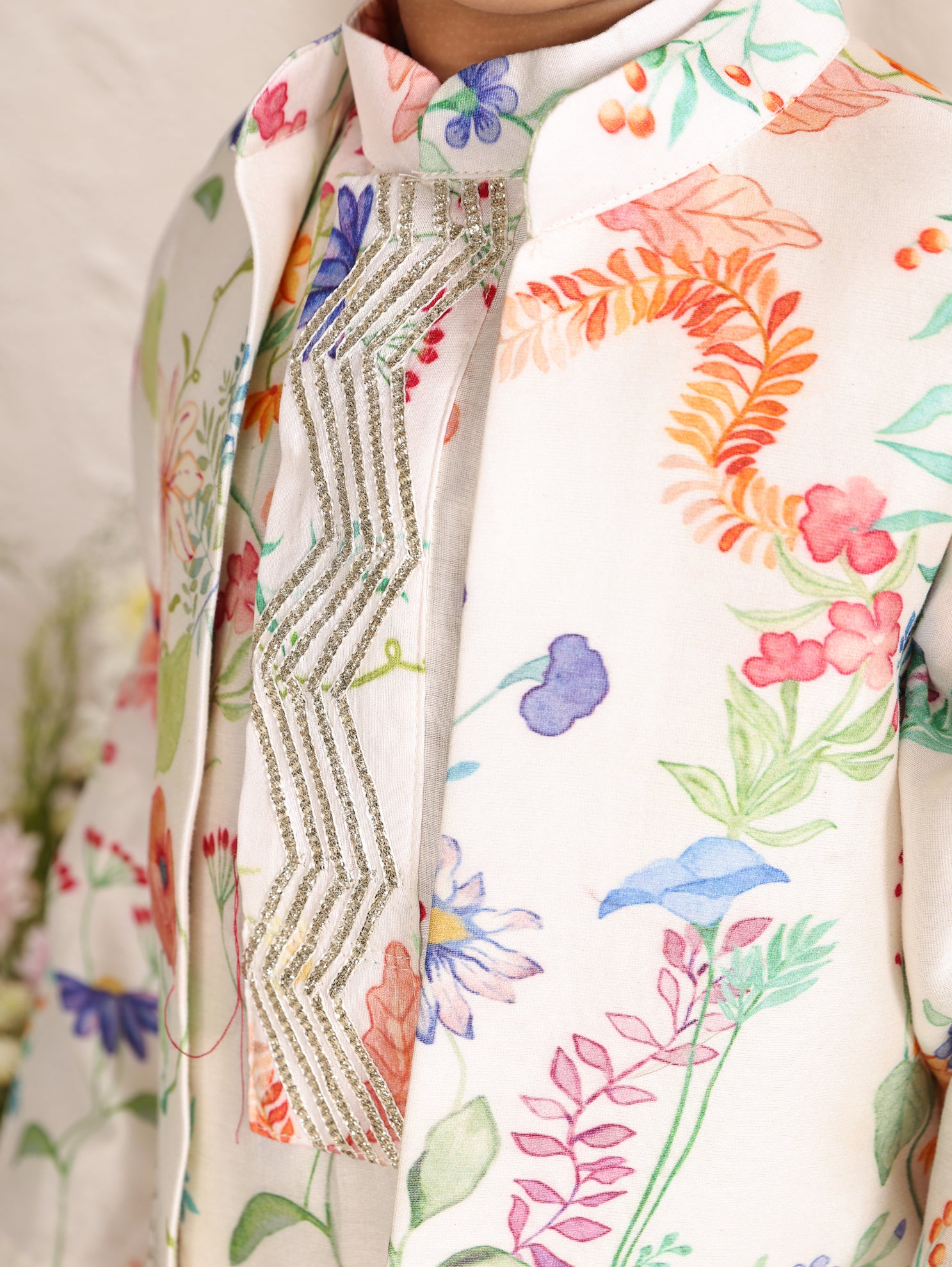 Floral Printed Nehru Jacket Kurta Set
