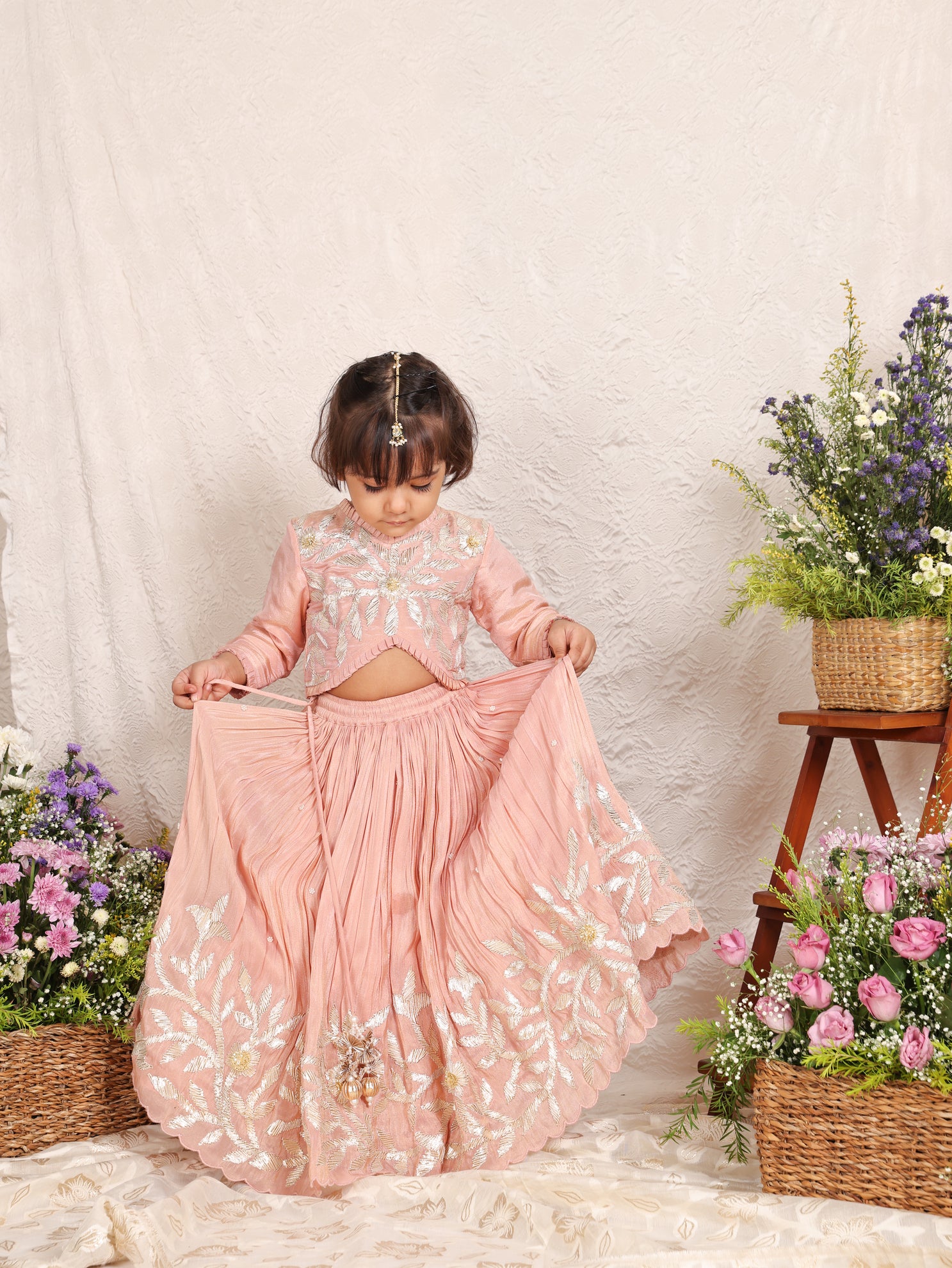 Pink Gota worked Tissue Ghagara Blouse