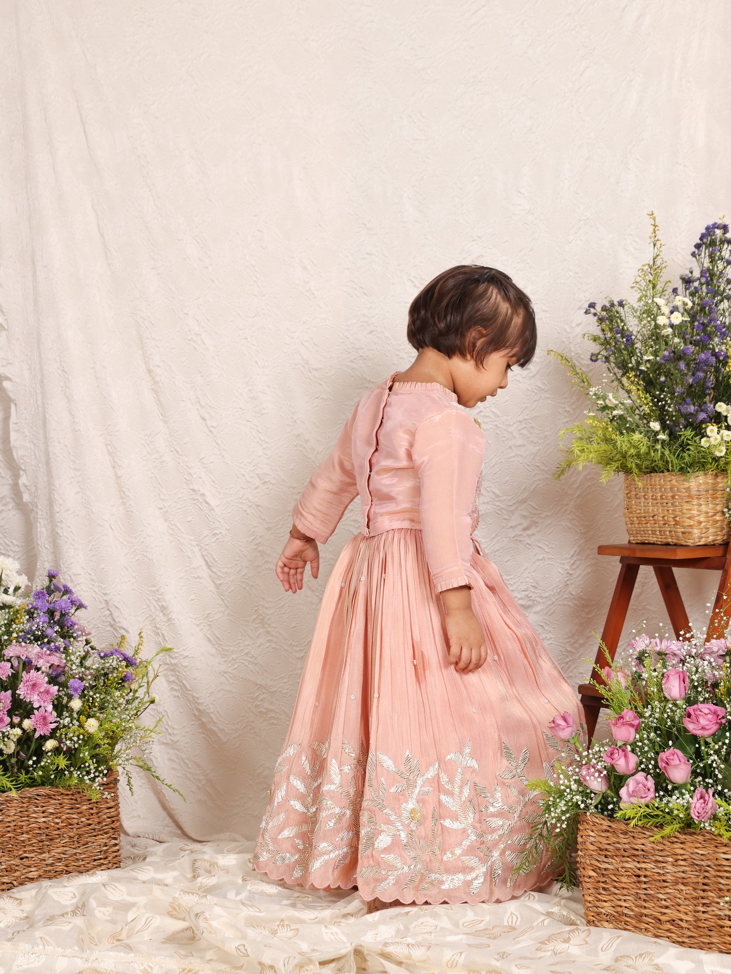 Pink Gota worked Tissue Ghagara Blouse