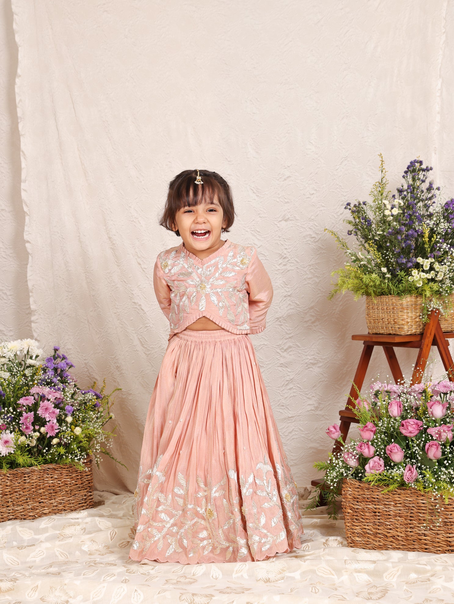 Pink Gota worked Tissue Ghagara Blouse