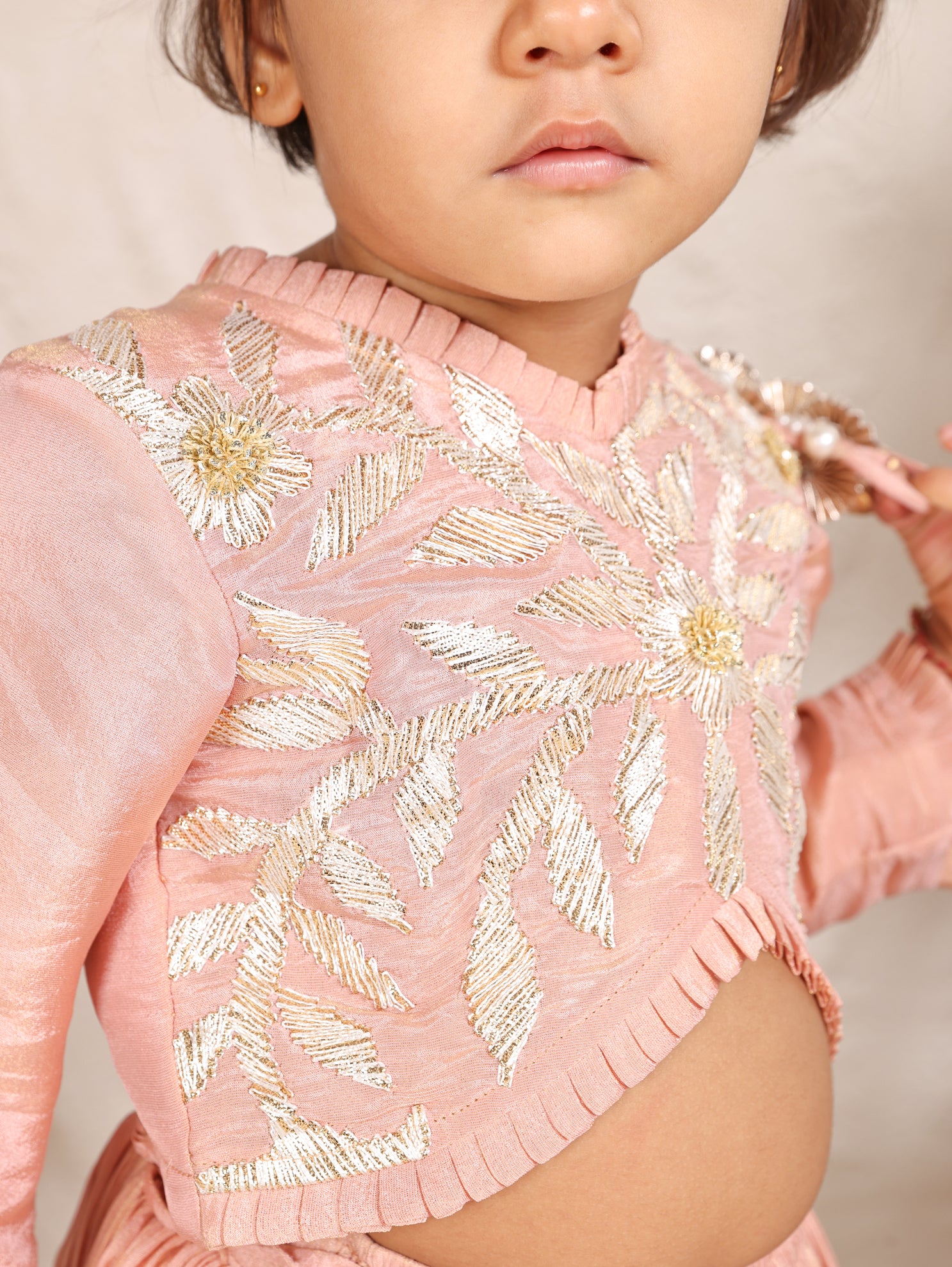 Pink Gota worked Tissue Ghagara Blouse