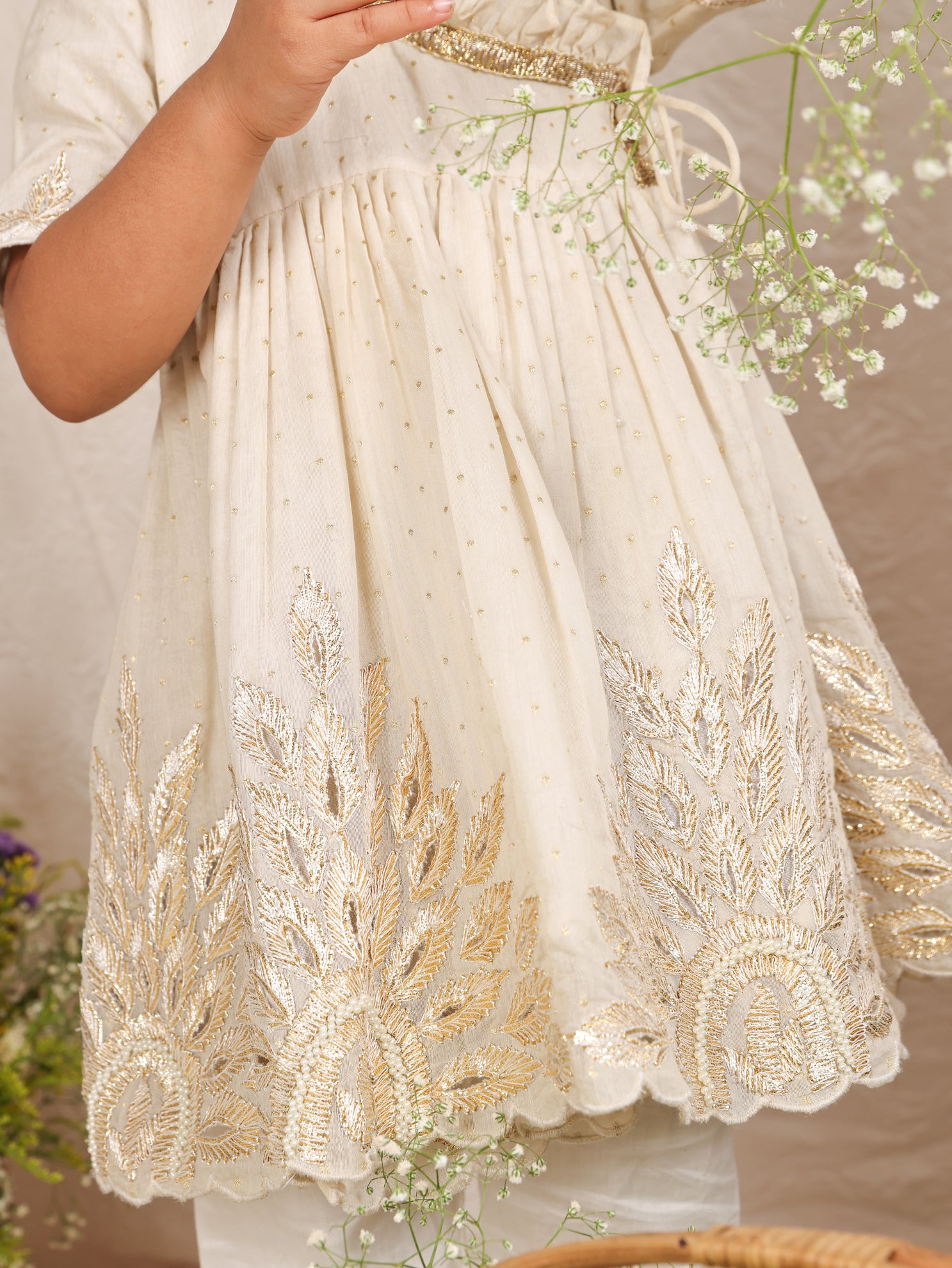 Gota Embroidered Off White Angrakha and Pant