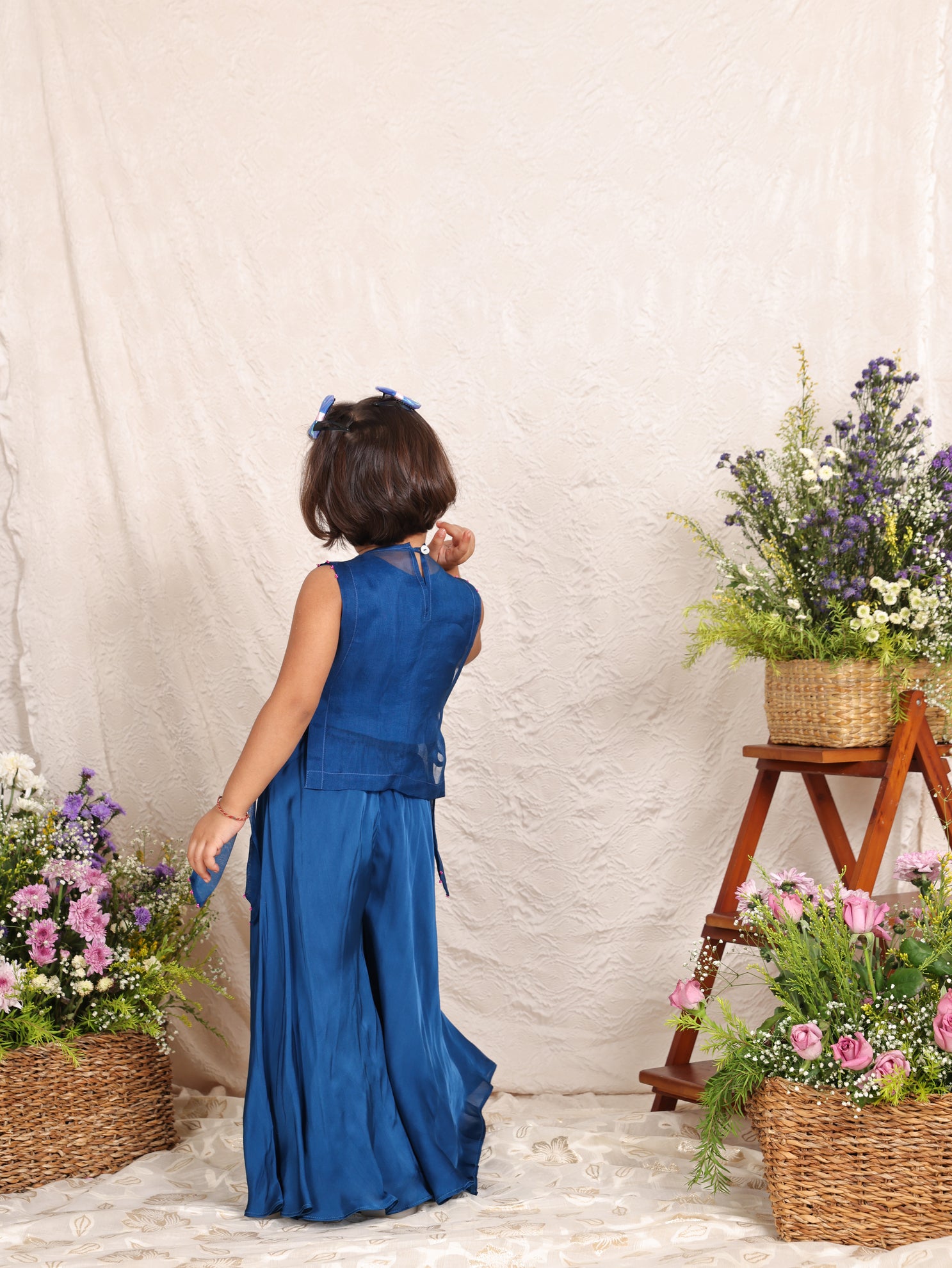 Floral Beads Embroidered Bib With Inner Top and Flare Pant