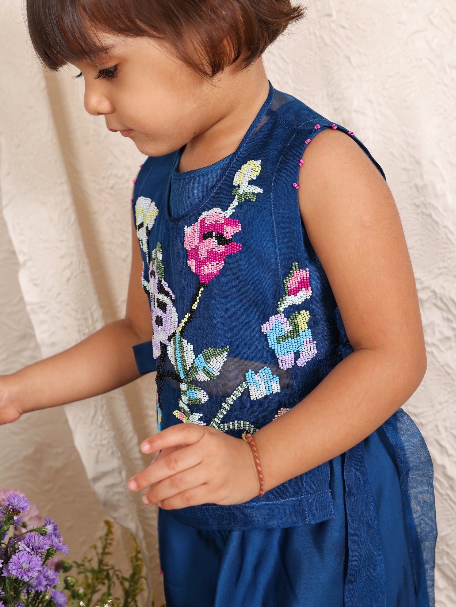 Floral Beads Embroidered Bib With Inner Top and Flare Pant