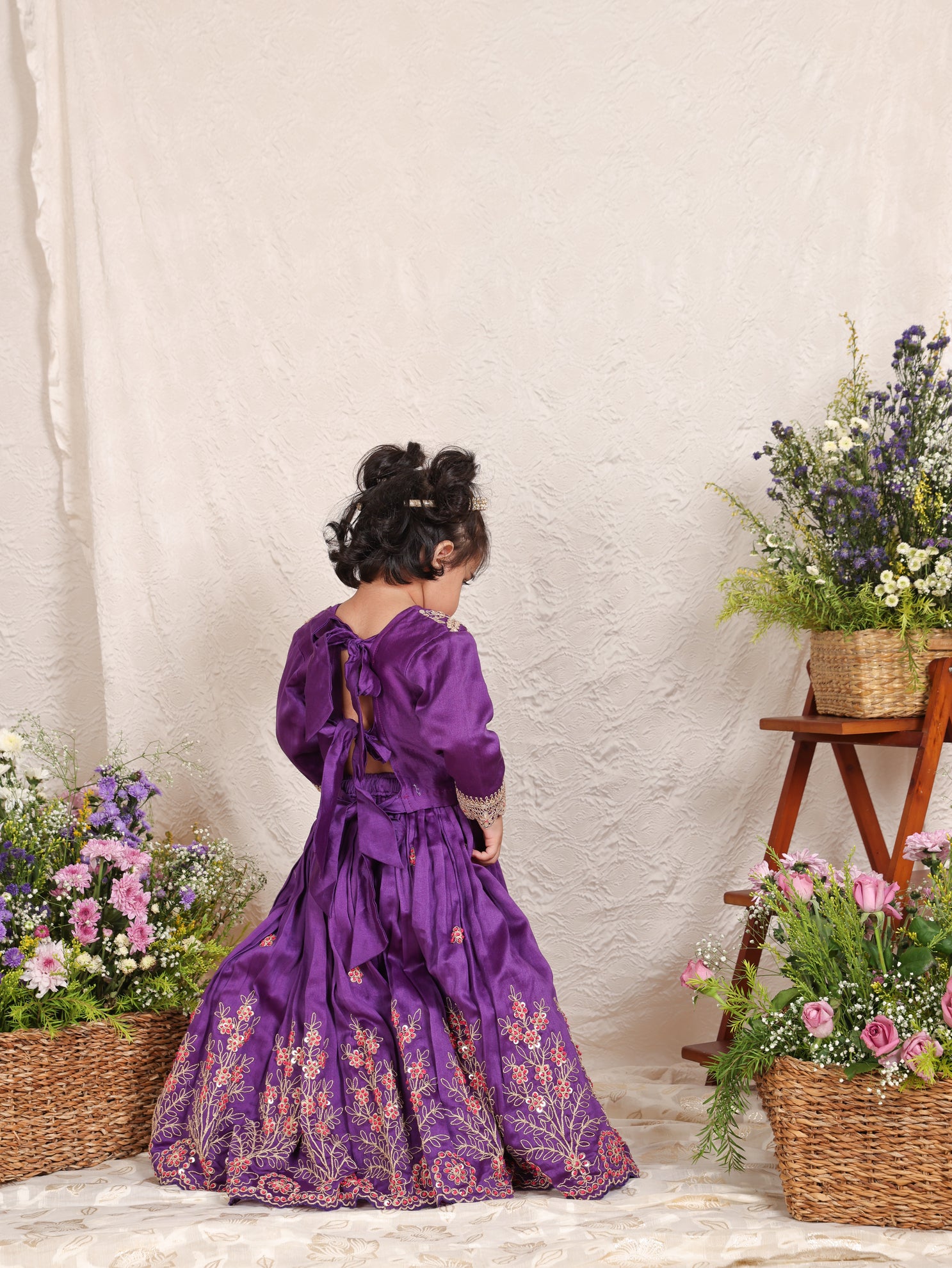 Purple Fully Embroidered Chanderi Blouse and Ghagara