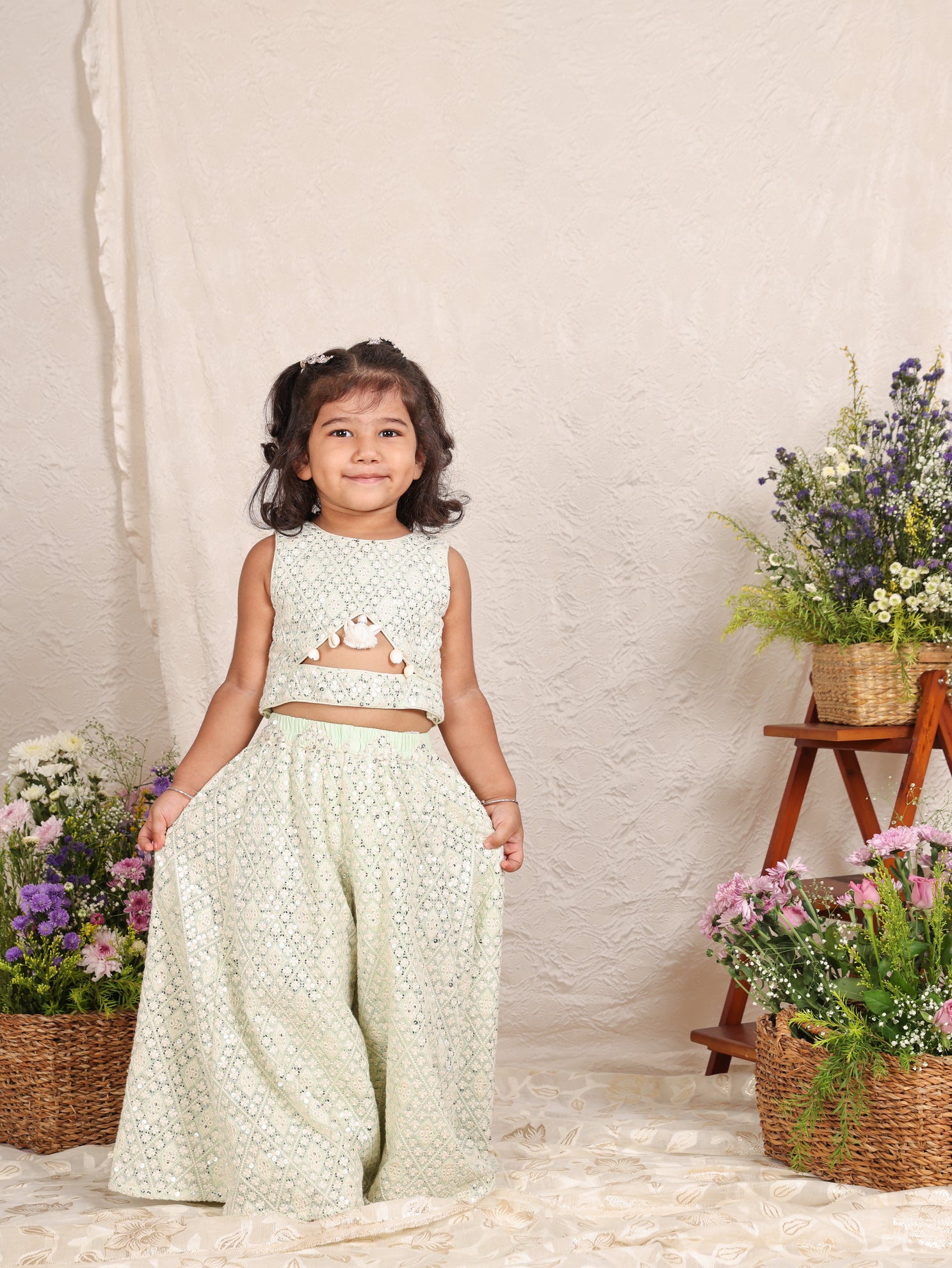 Mint Lakhnavi Top And Flare Pant