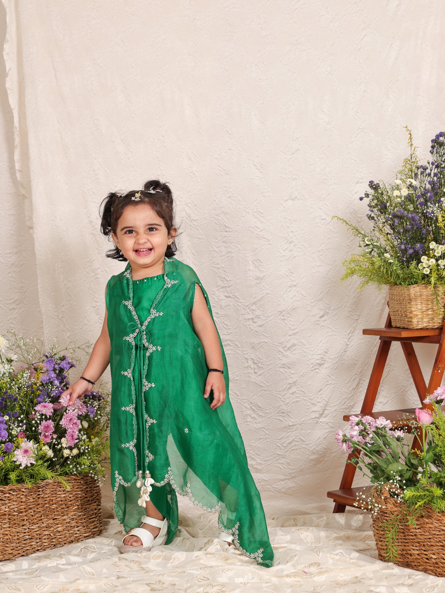 Pearl Embellished Emerald Green Cape Set