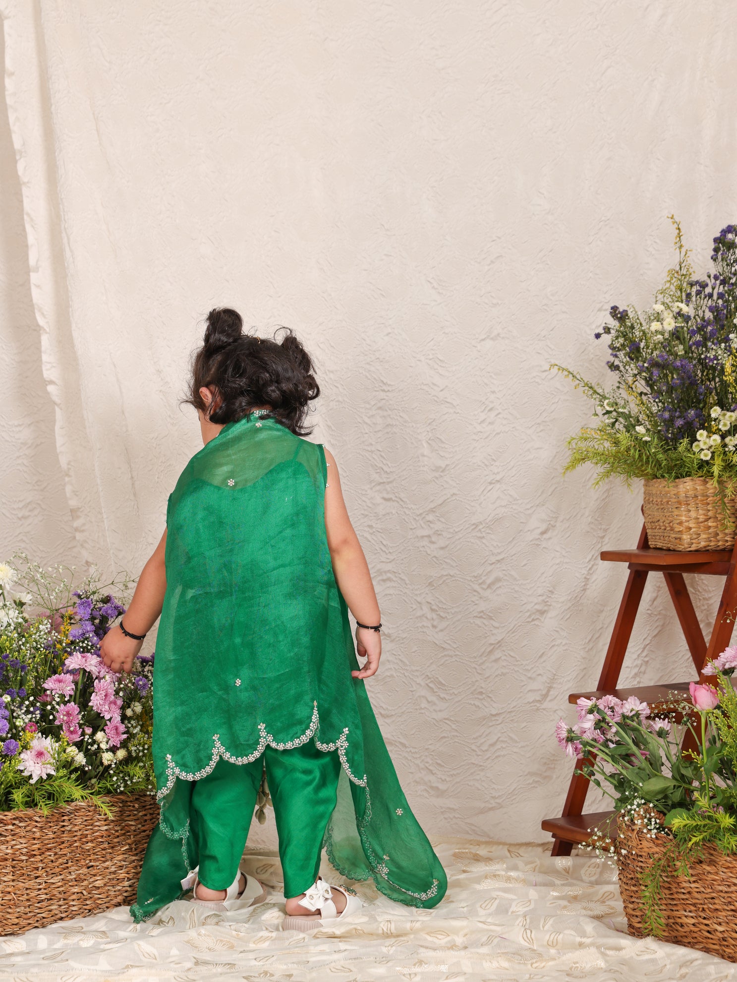 Pearl Embellished Emerald Green Cape Set