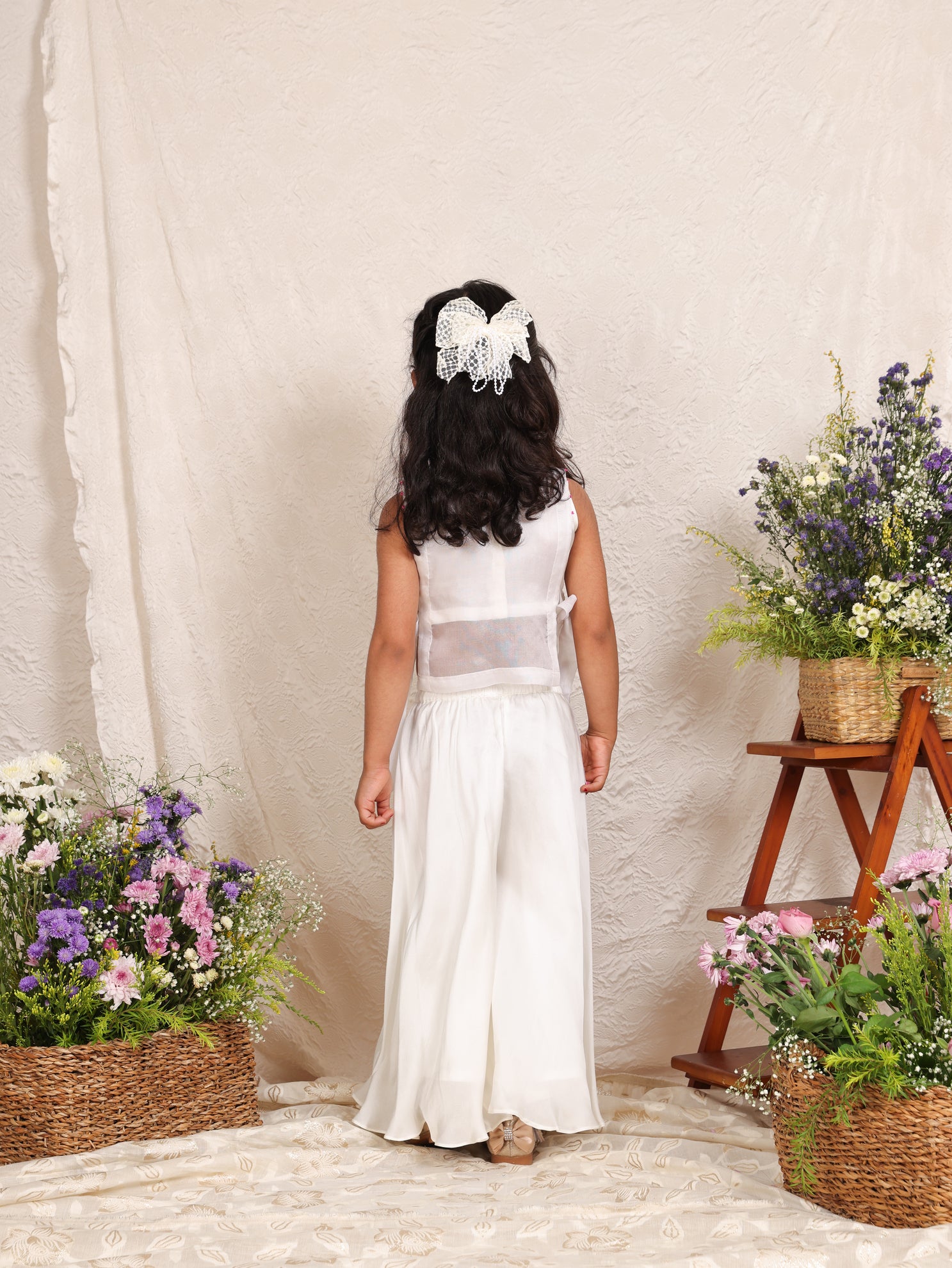 Multicolour Floral Beads Embroidered Bib with Inner Top and Flare Pant