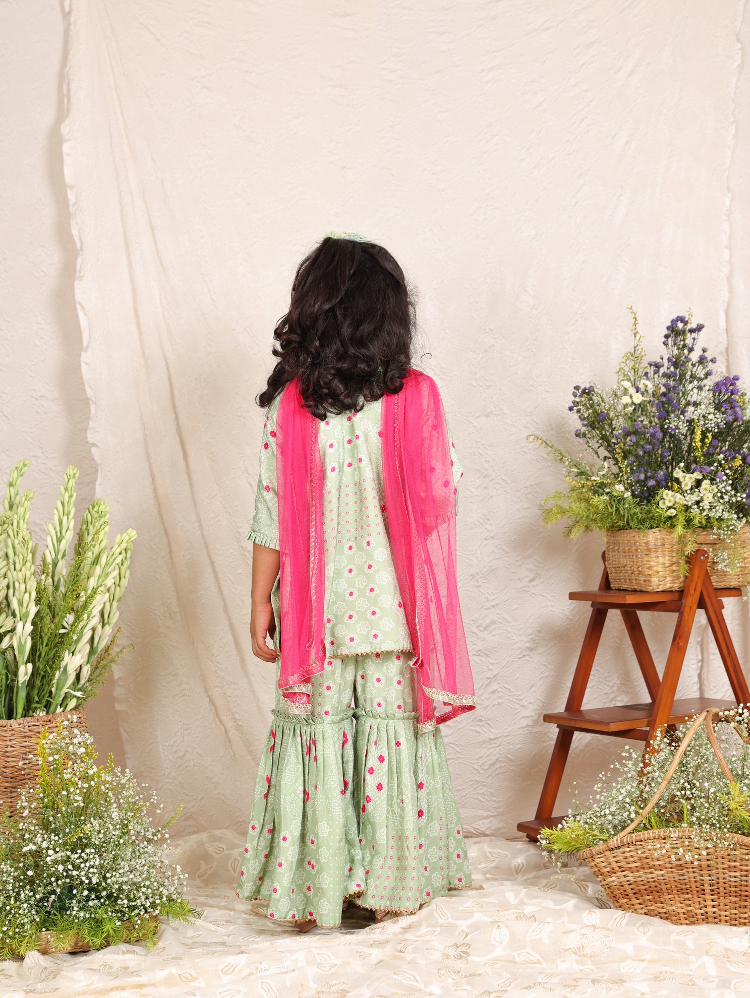 Pista Green Bandhej Kurta and Sharara With Dupatta