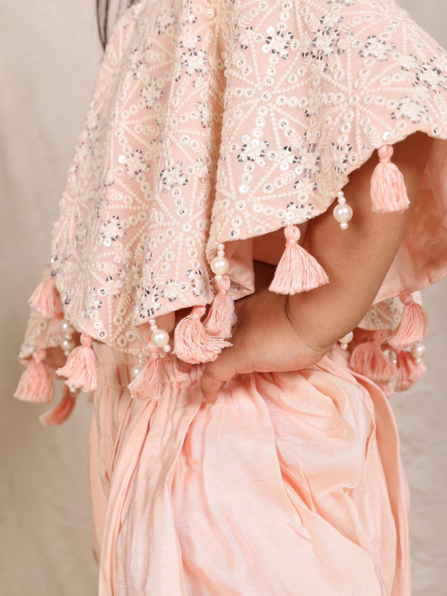 Pink Lakhnavi Poncho Top And Cowl Pants