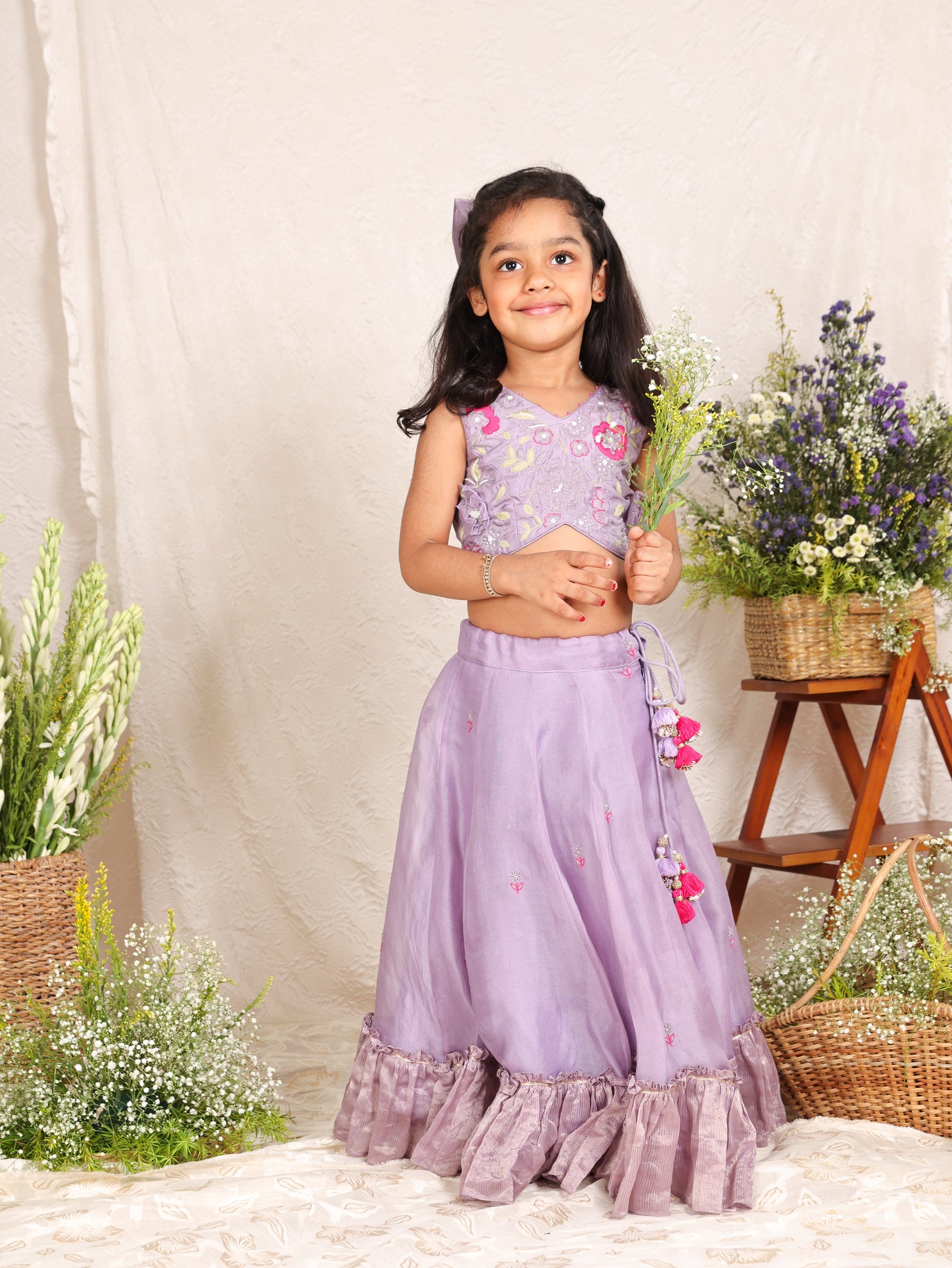 Lavender Thread Embroidered Blouse and Ghaghra