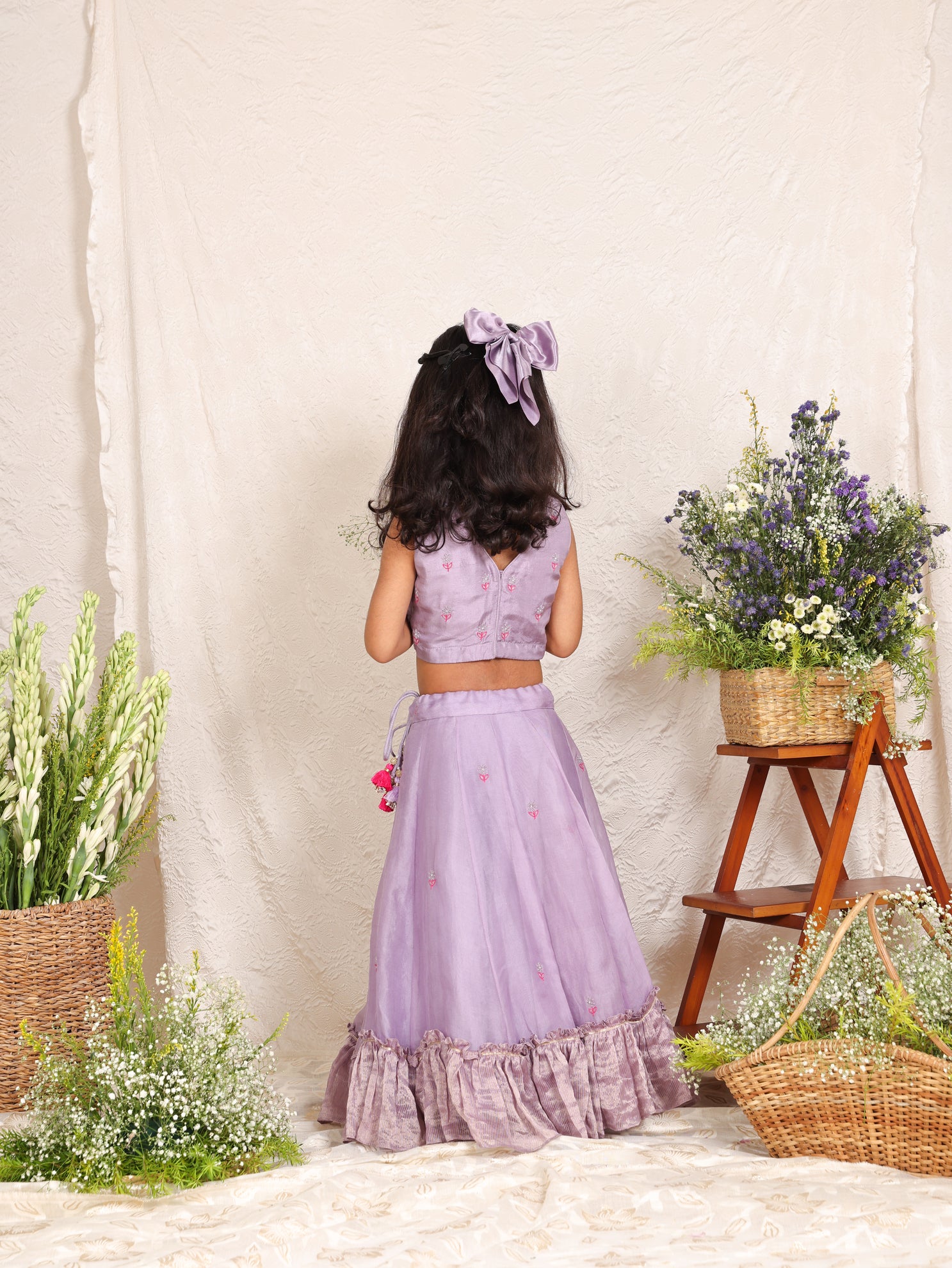 Lavender Thread Embroidered Blouse and Ghaghra