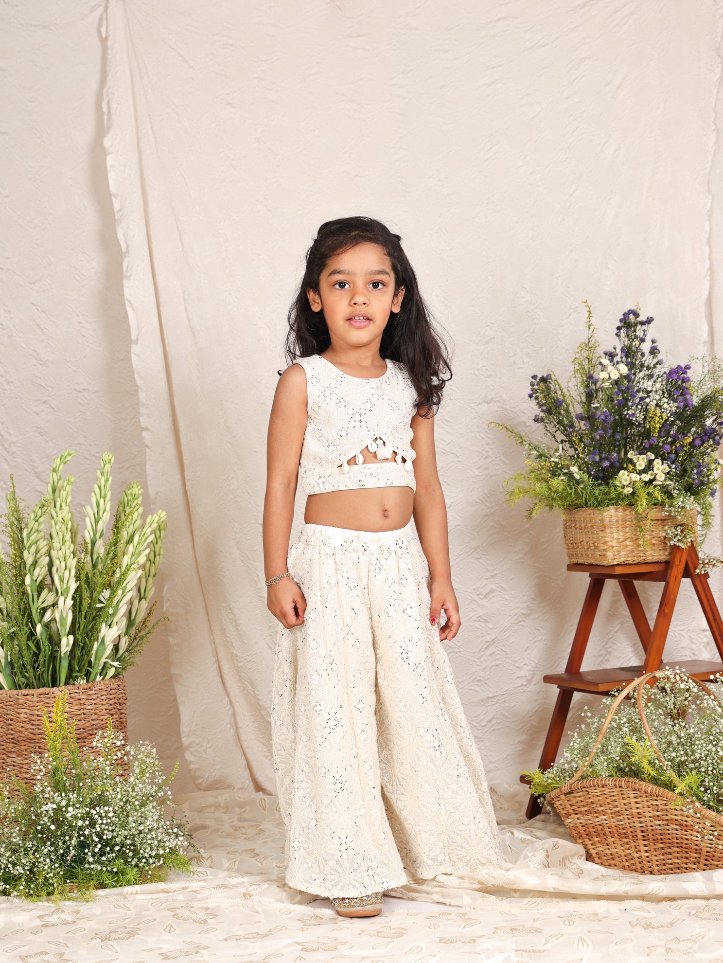 Off White Lakhnavi Top And Flare Pant
