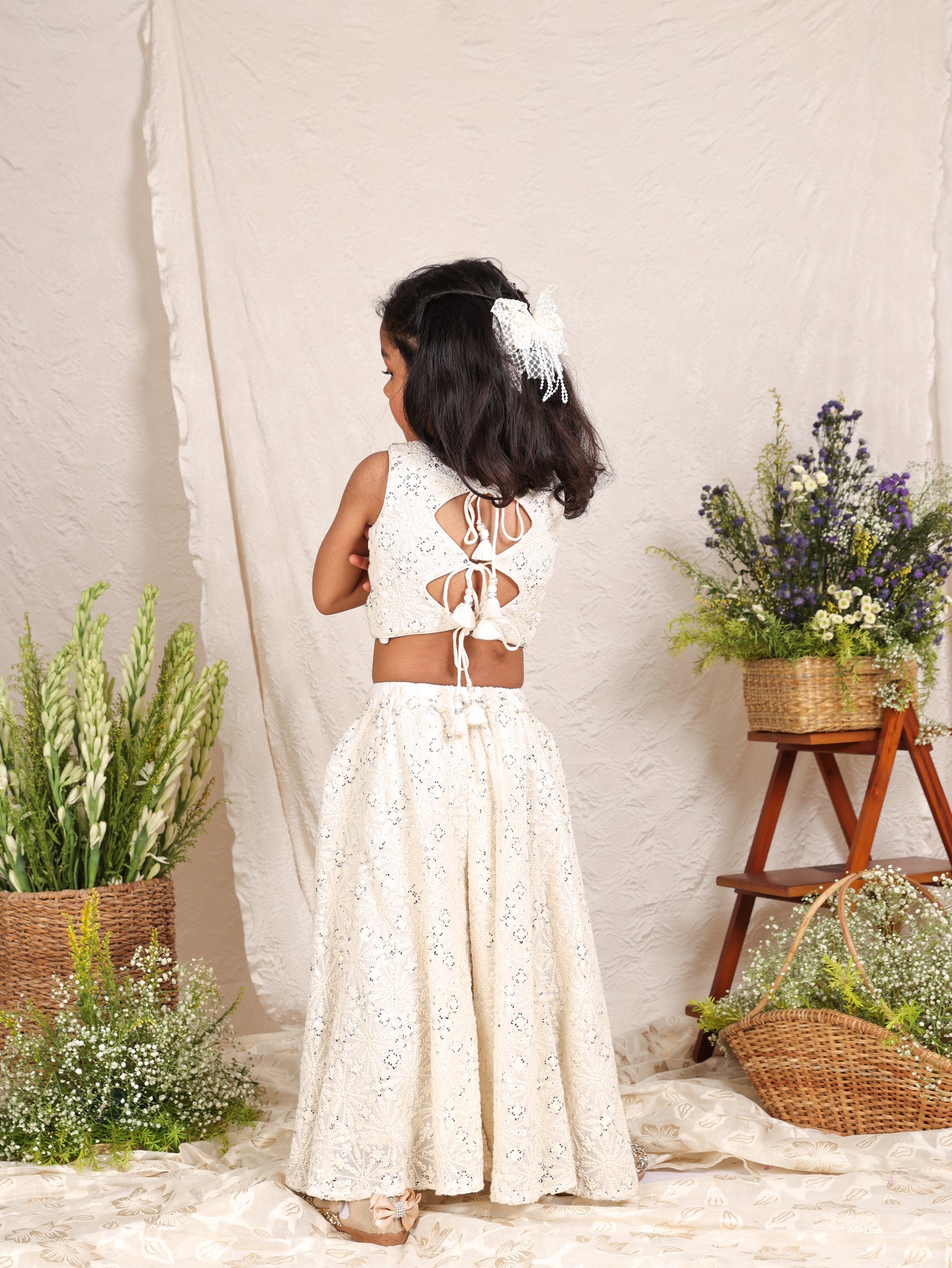 Off White Lakhnavi Top And Flare Pant
