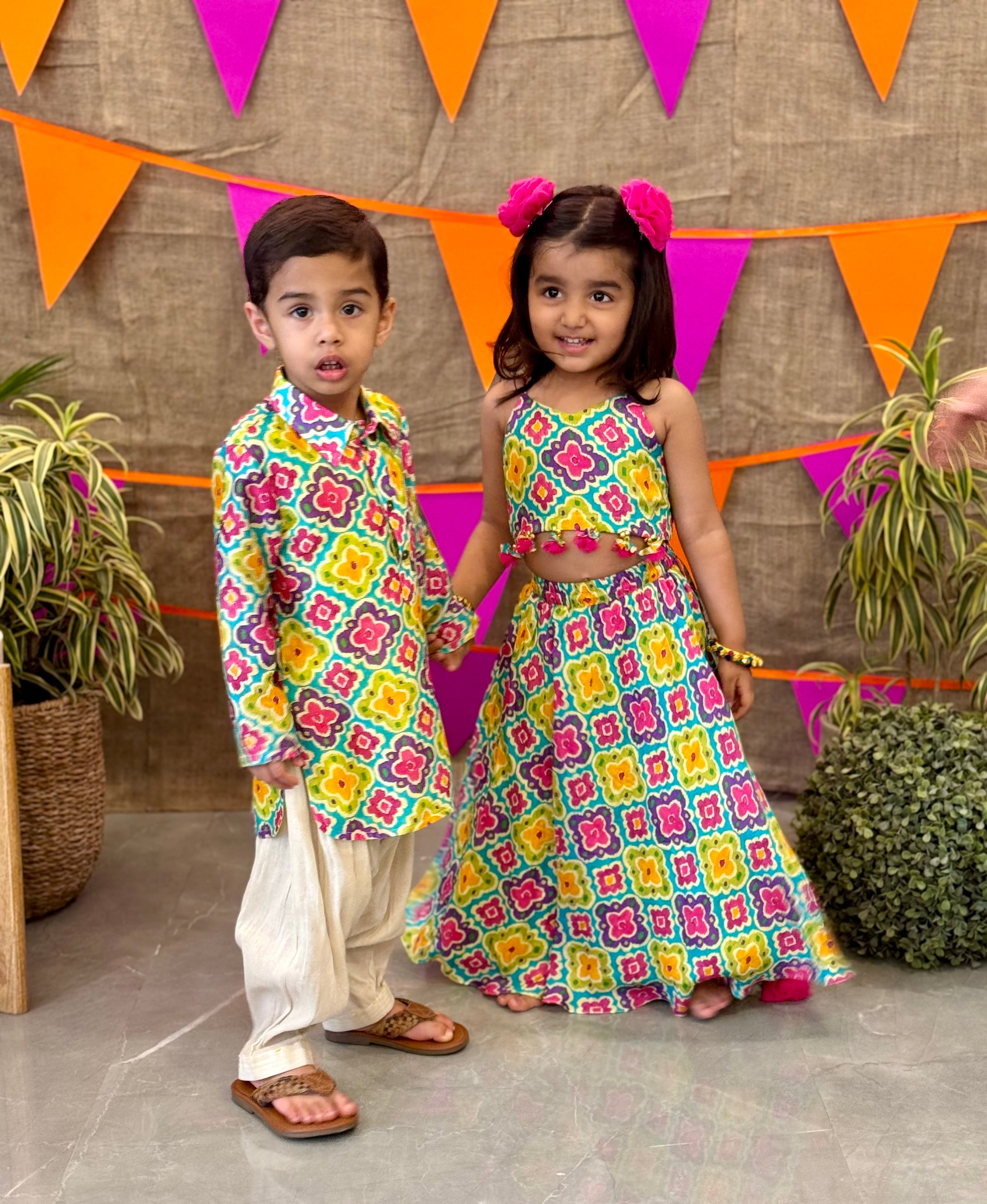 Multicolour Ikkat Printed Kurta Patiala