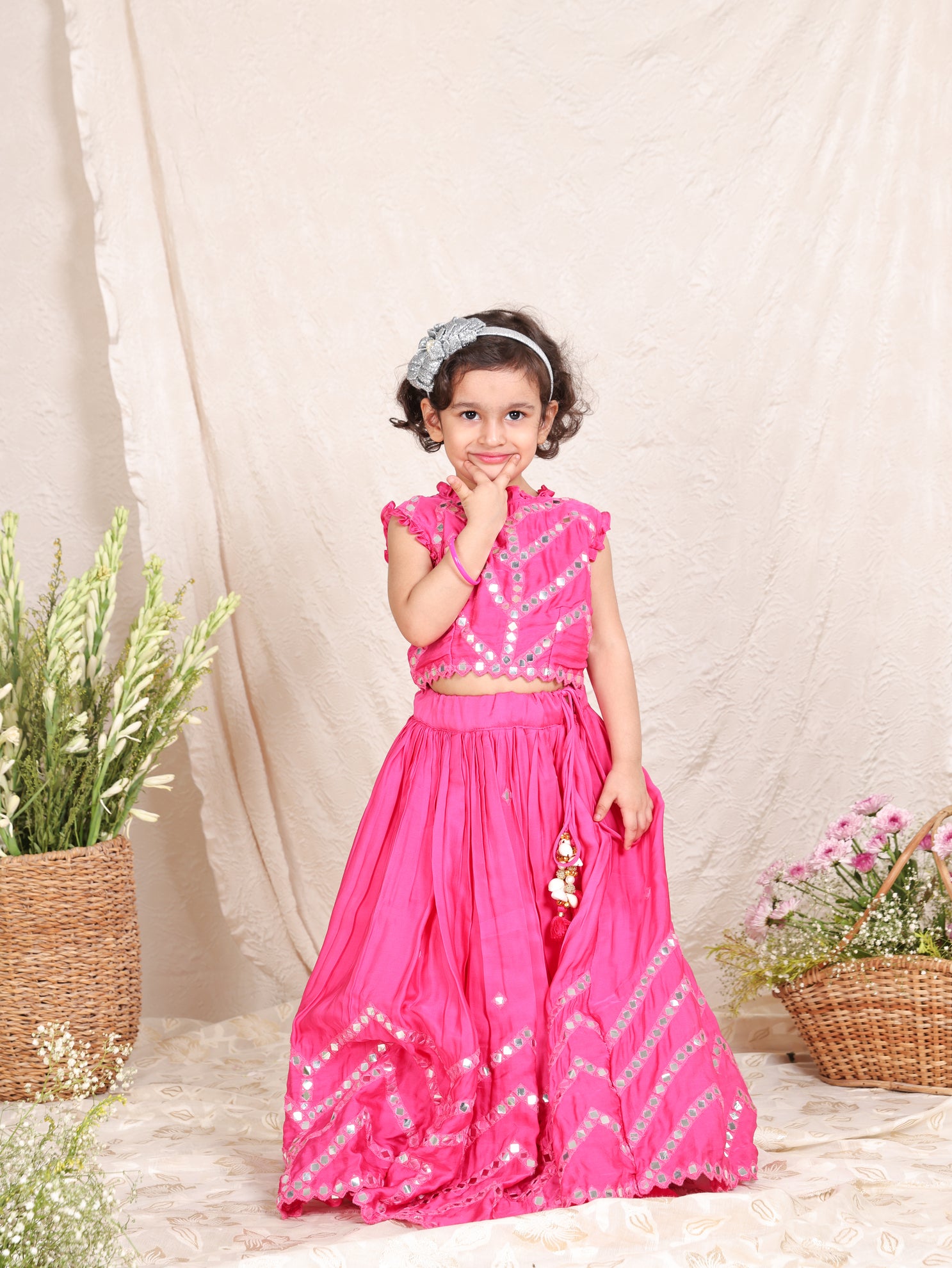 Hot Pink Mirror ghagara Blouse