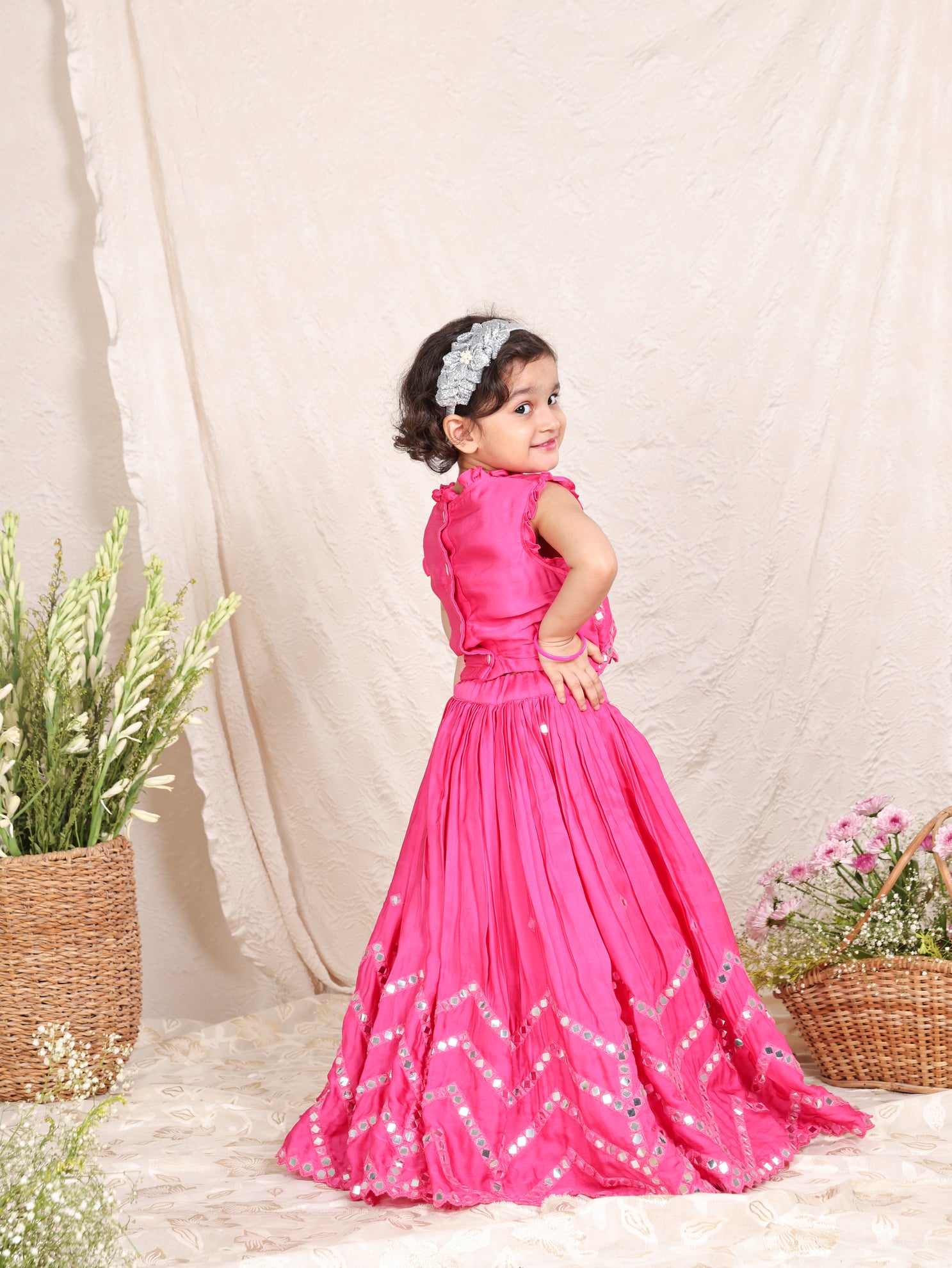 Hot Pink Mirror ghagara Blouse