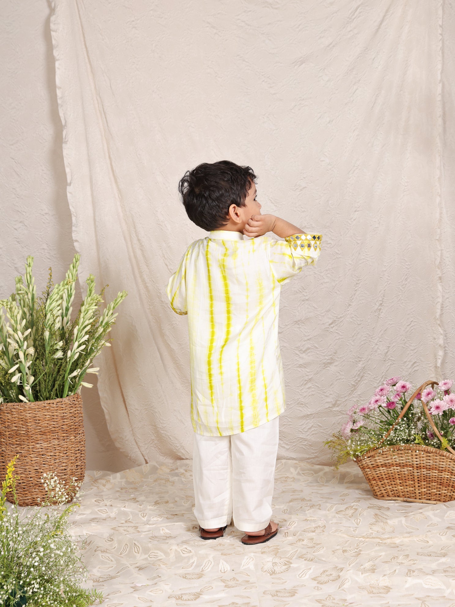 Thread And Mirror Embroidered Lime Green Shiboree Kurta and Pant