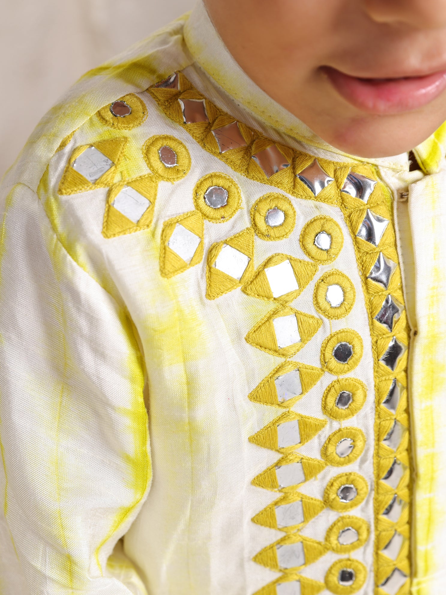 Thread And Mirror Embroidered Lime Green Shiboree Kurta and Pant