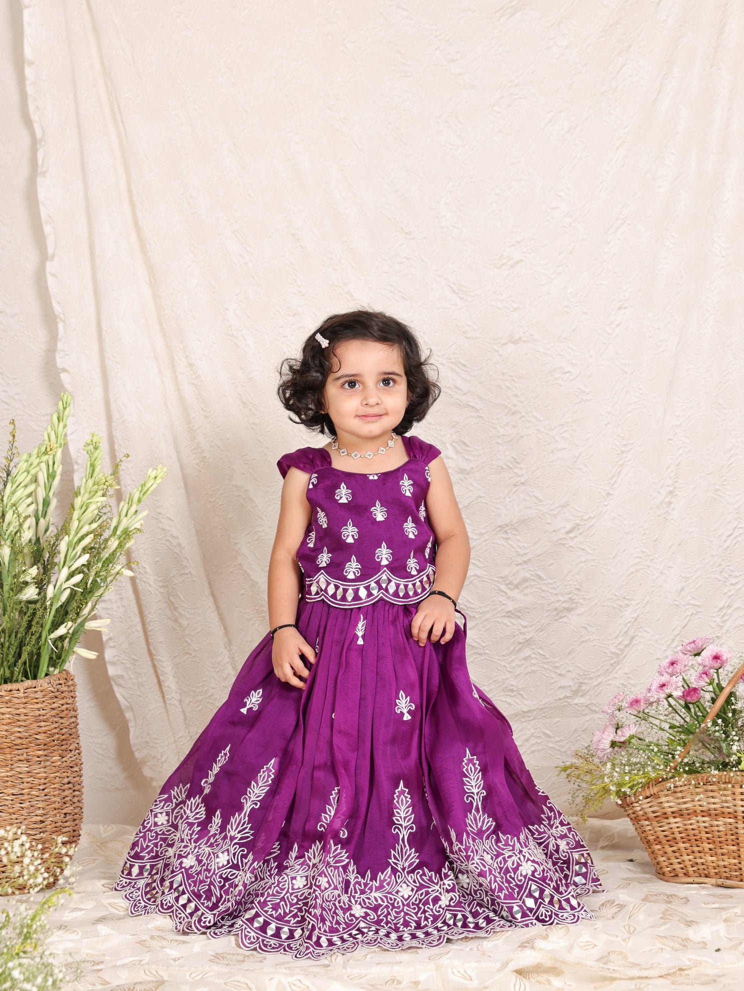 Purple Heavy Thread And Mirror Embroidered Ghaghra And Blouse