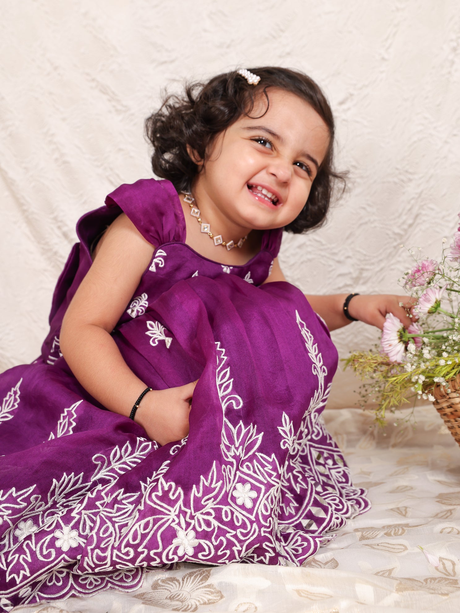 Purple Heavy Thread And Mirror Embroidered Ghaghra And Blouse