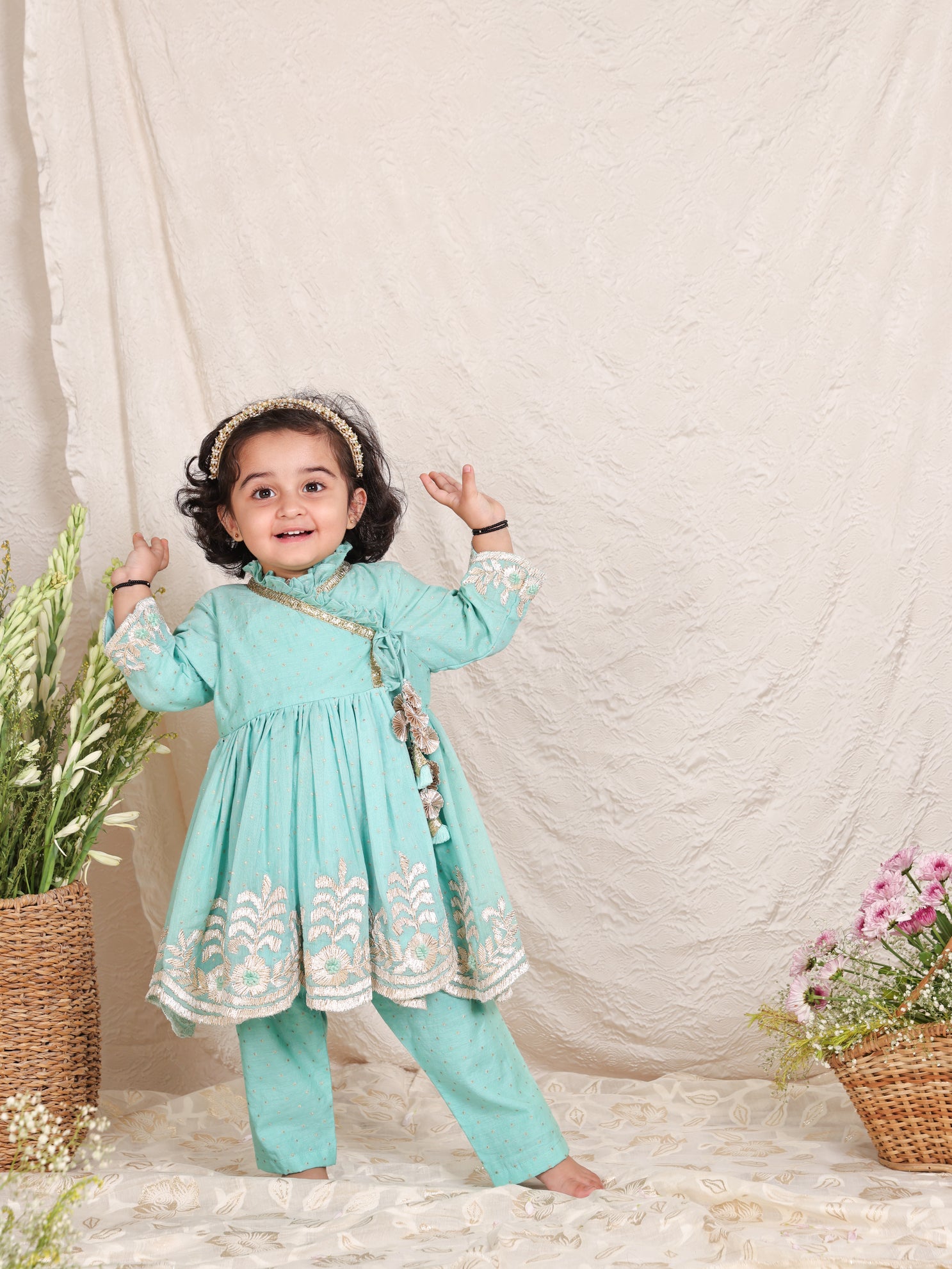 Gota Leaf Embroidered Blue Colour Angrakha With Pant