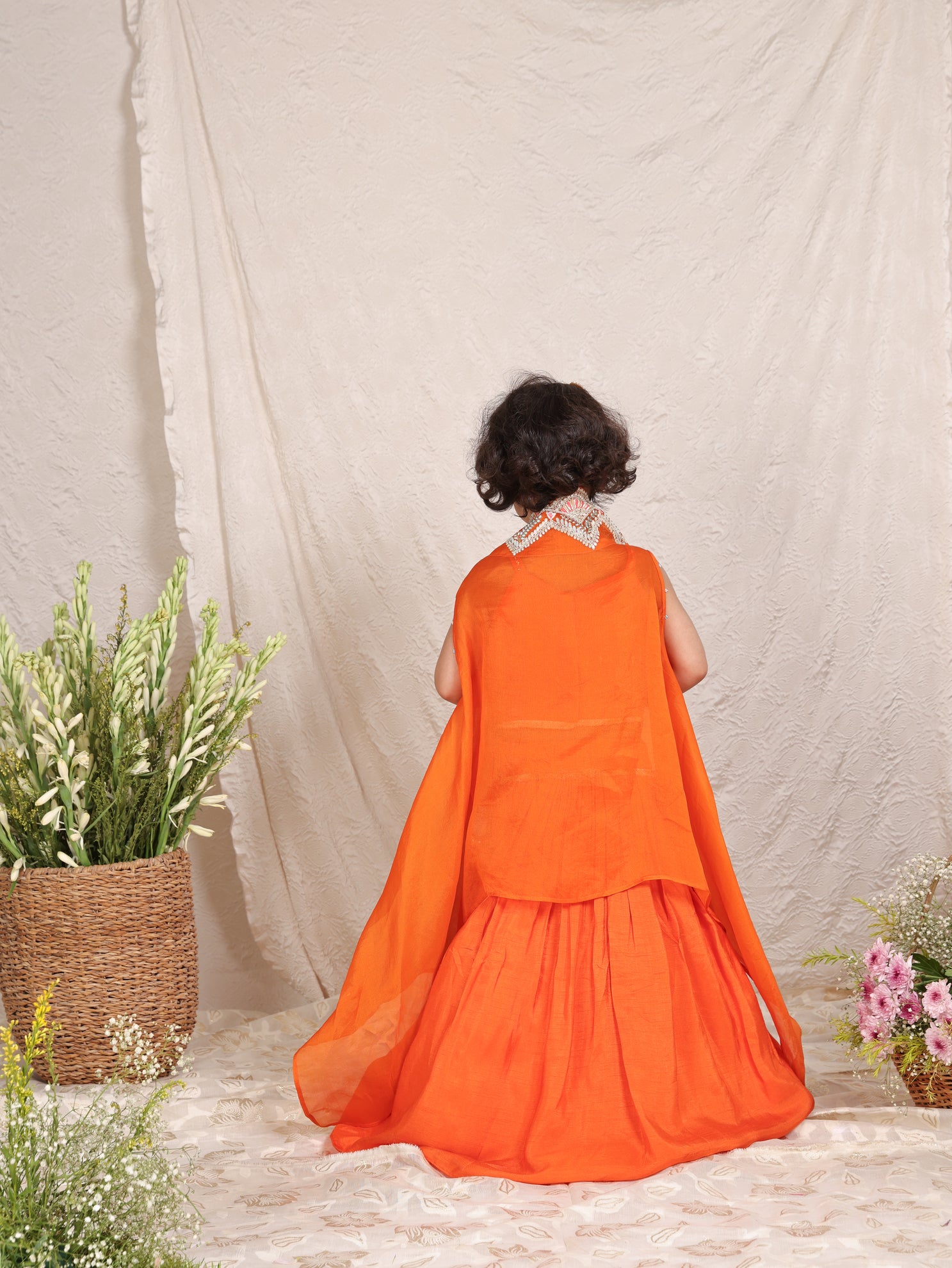 Orange Cape with Smocked Top and Ghaghra
