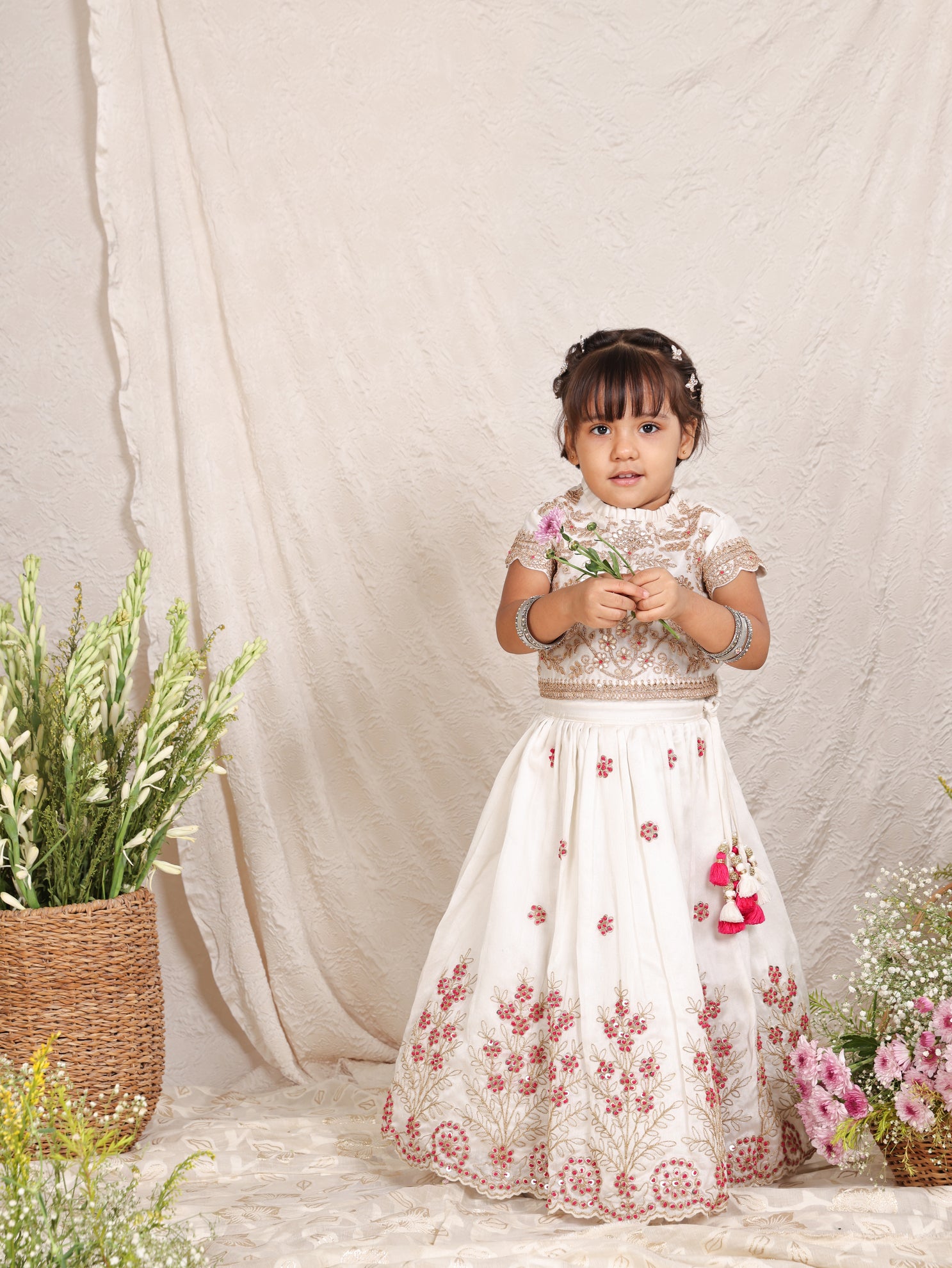 White Fully Embroidered Chanderi Ghagara Blouse