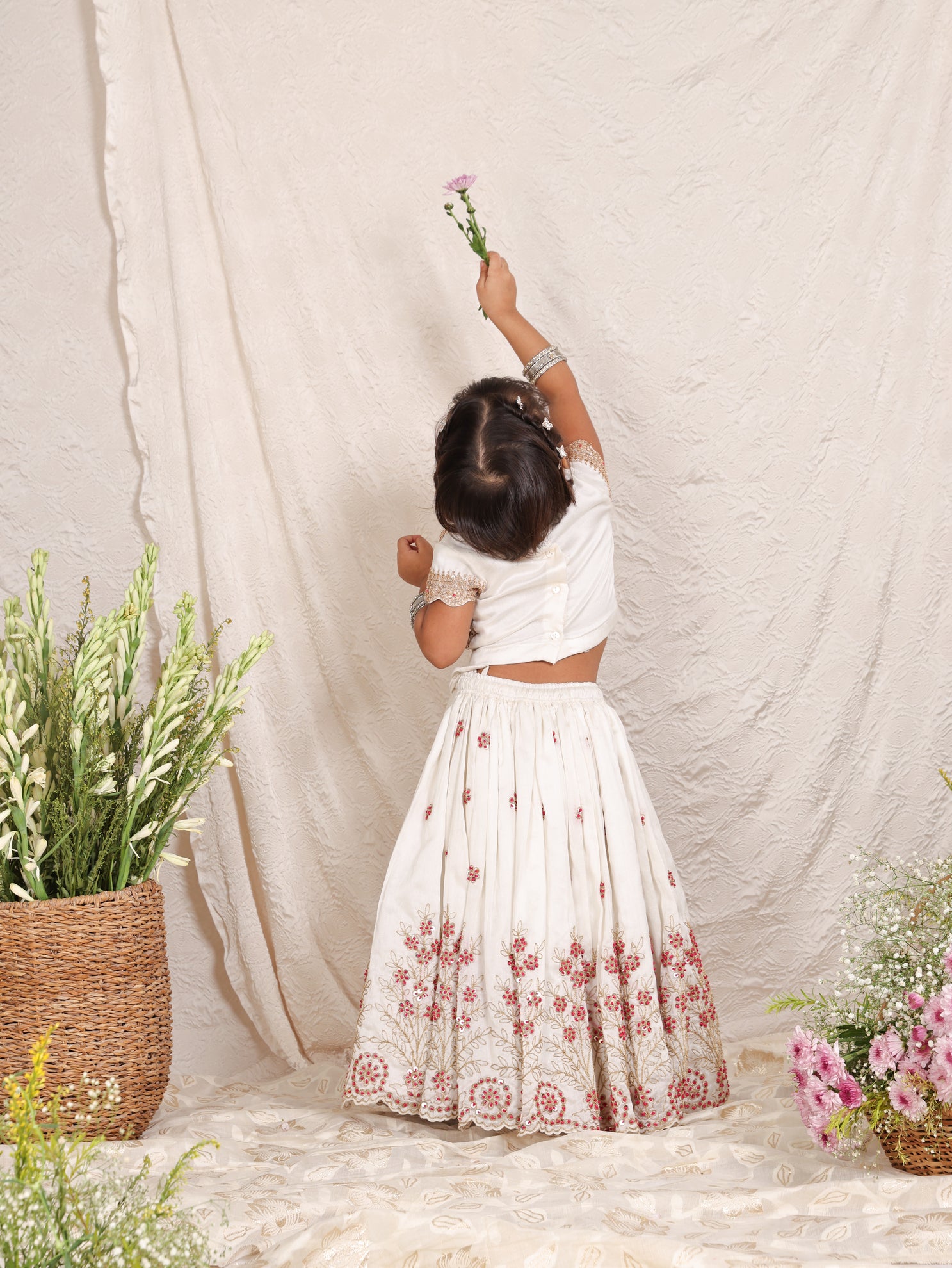 White Fully Embroidered Chanderi Ghagara Blouse