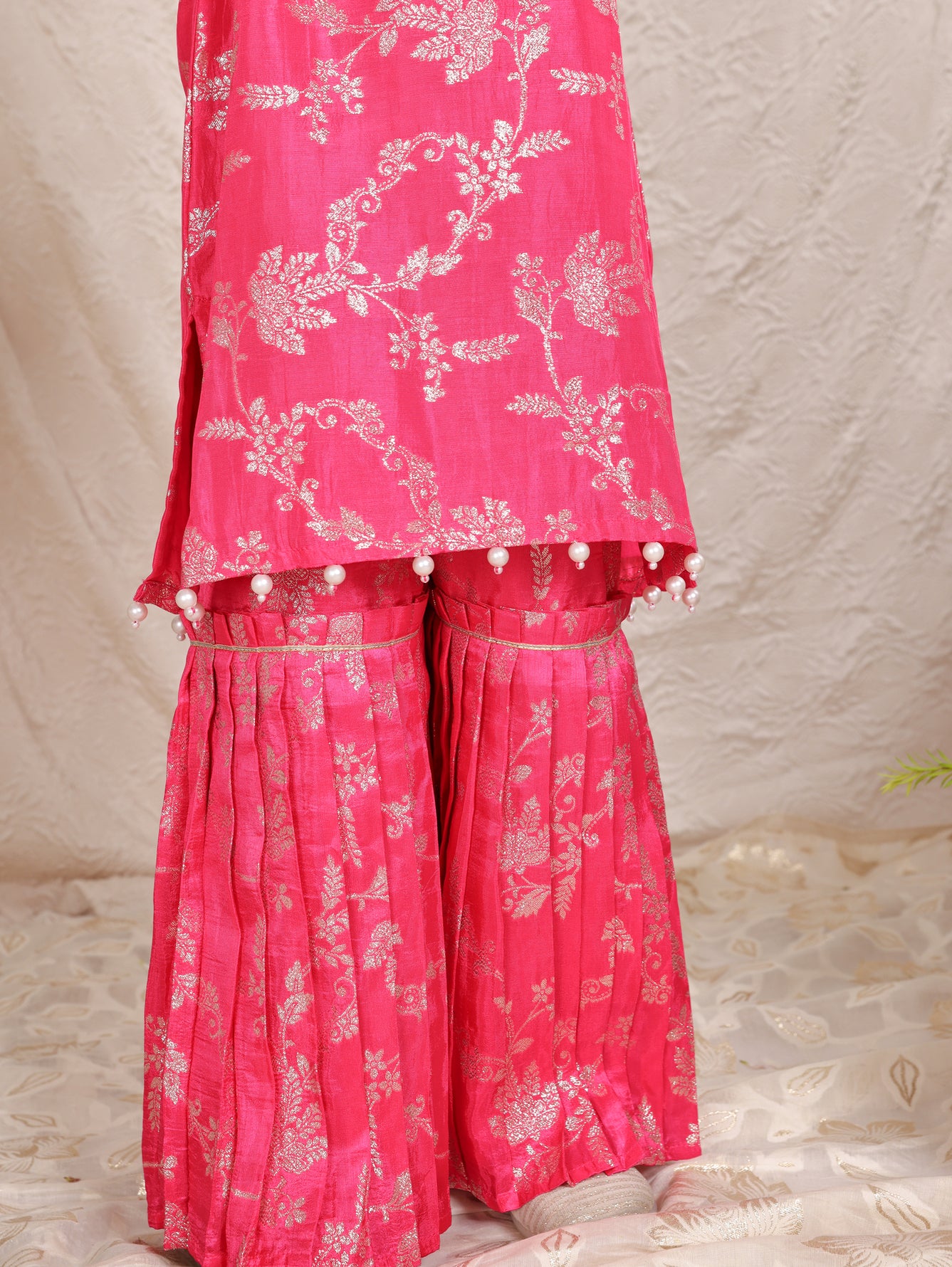 Hot Pink Brocade Kurta and Sharara