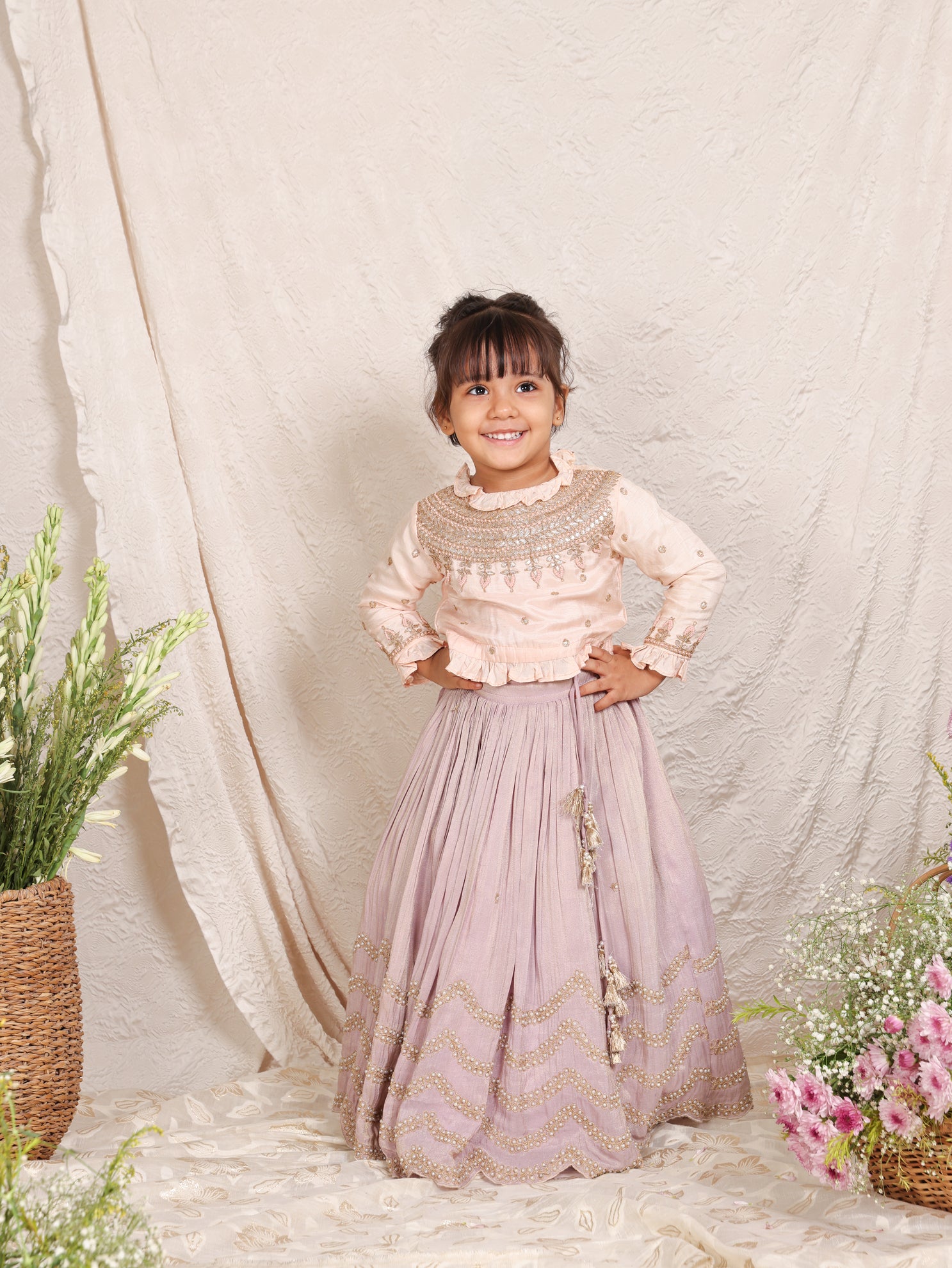 Pink Gota Top and Lavender Moti Line Ghaghra